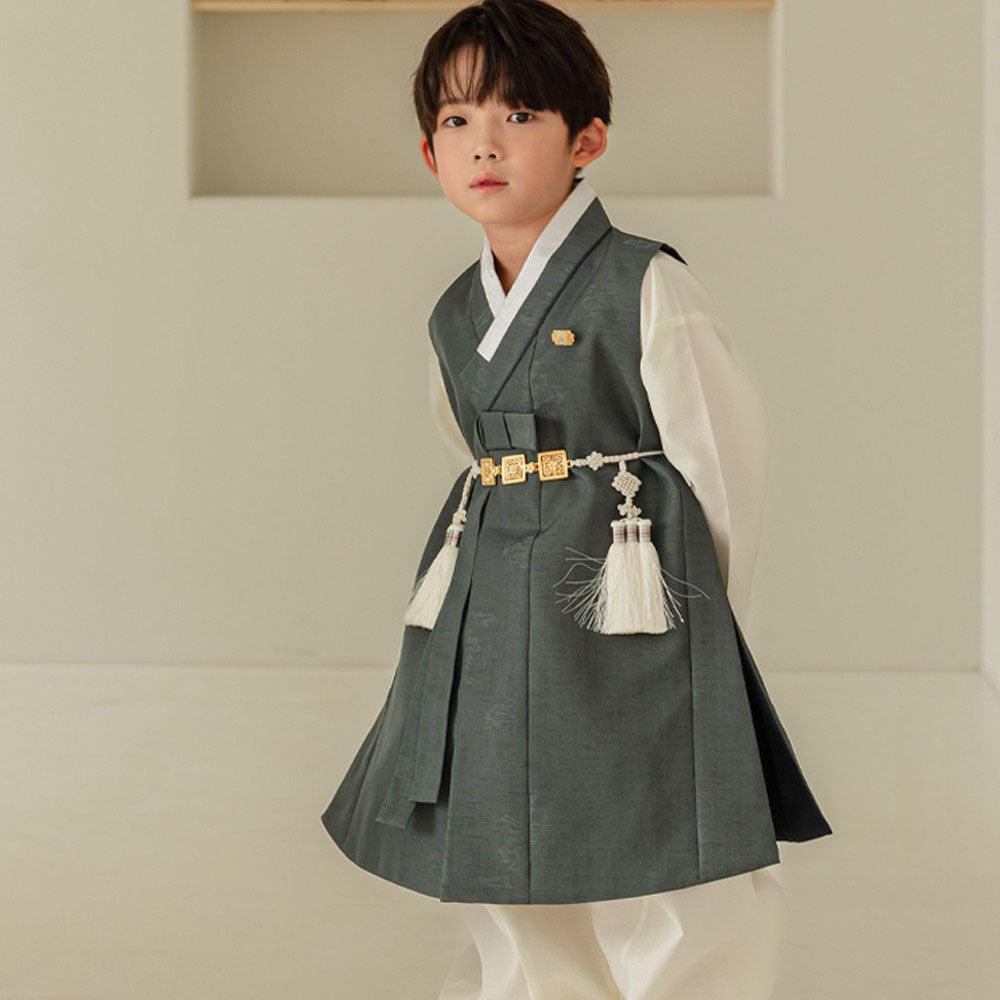 Hyogyung Solid Khaki Ivory Boy Hanbok (100D-15YR) - Native Korean