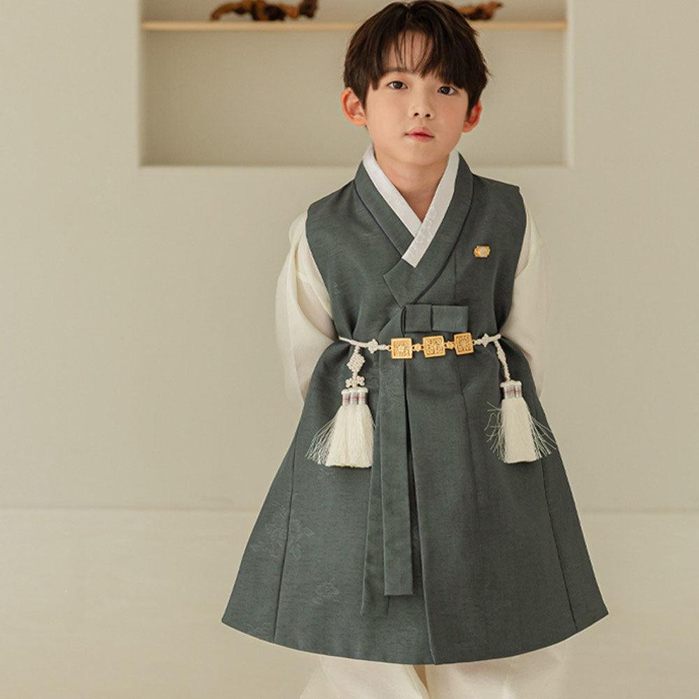 Hyogyung Solid Khaki Ivory Boy Hanbok (100D-15YR) - Native Korean