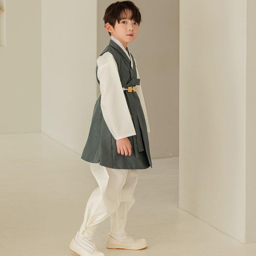 Hyogyung Solid Khaki Ivory Boy Hanbok (100D-15YR) - Native Korean