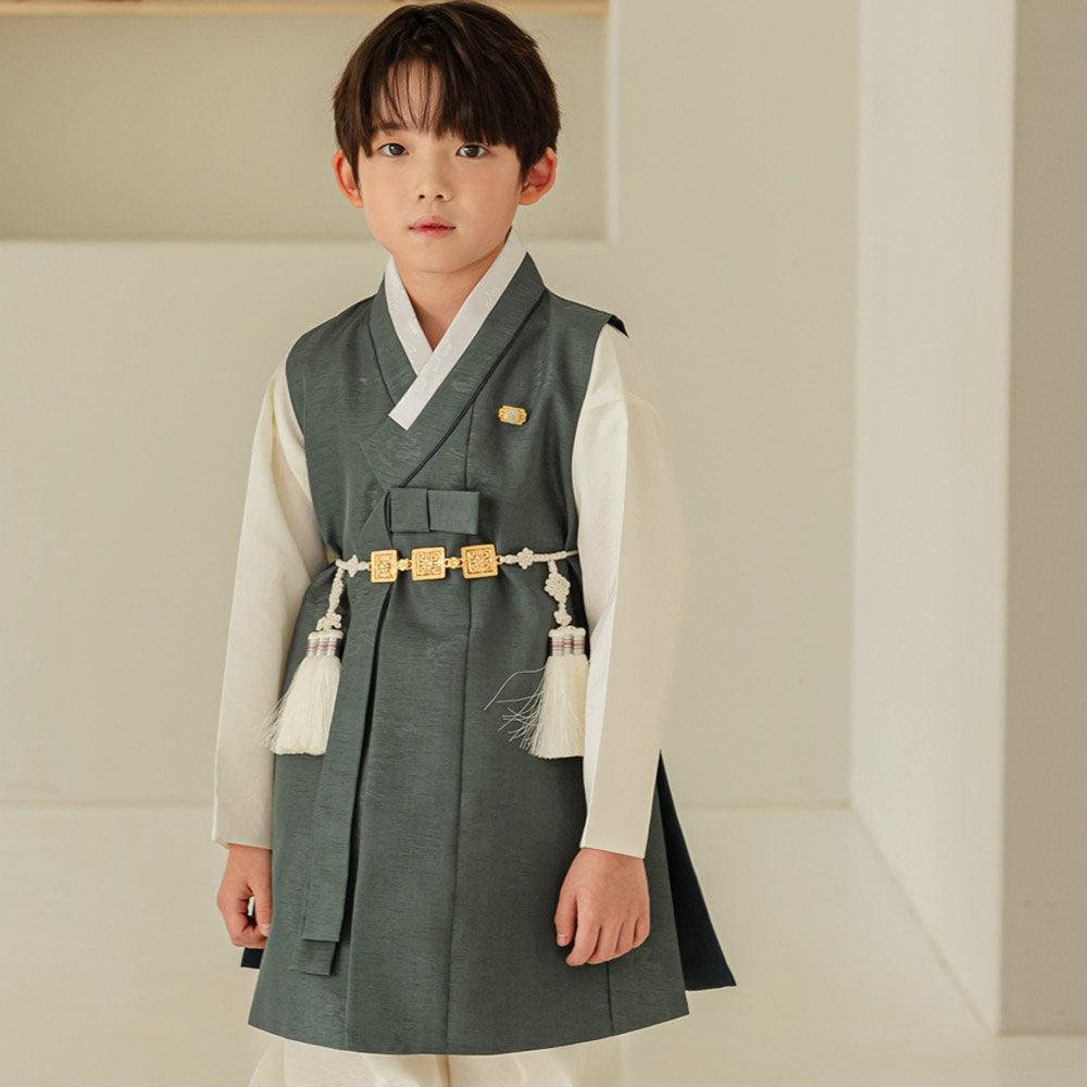 Hyogyung Solid Khaki Ivory Boy Hanbok (100D-15YR) - Native Korean
