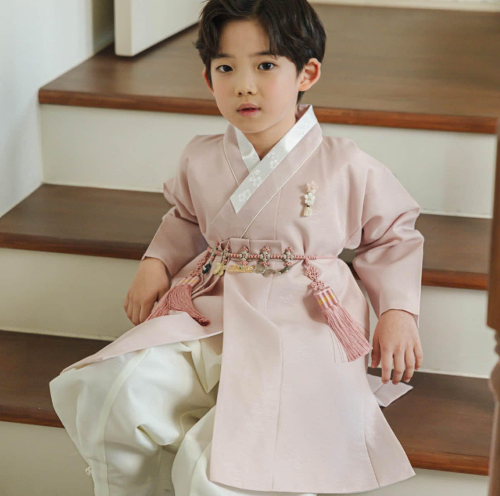 Hyomin Pink Ivory Boy Hanbok (100D-10YR) - Native Korean