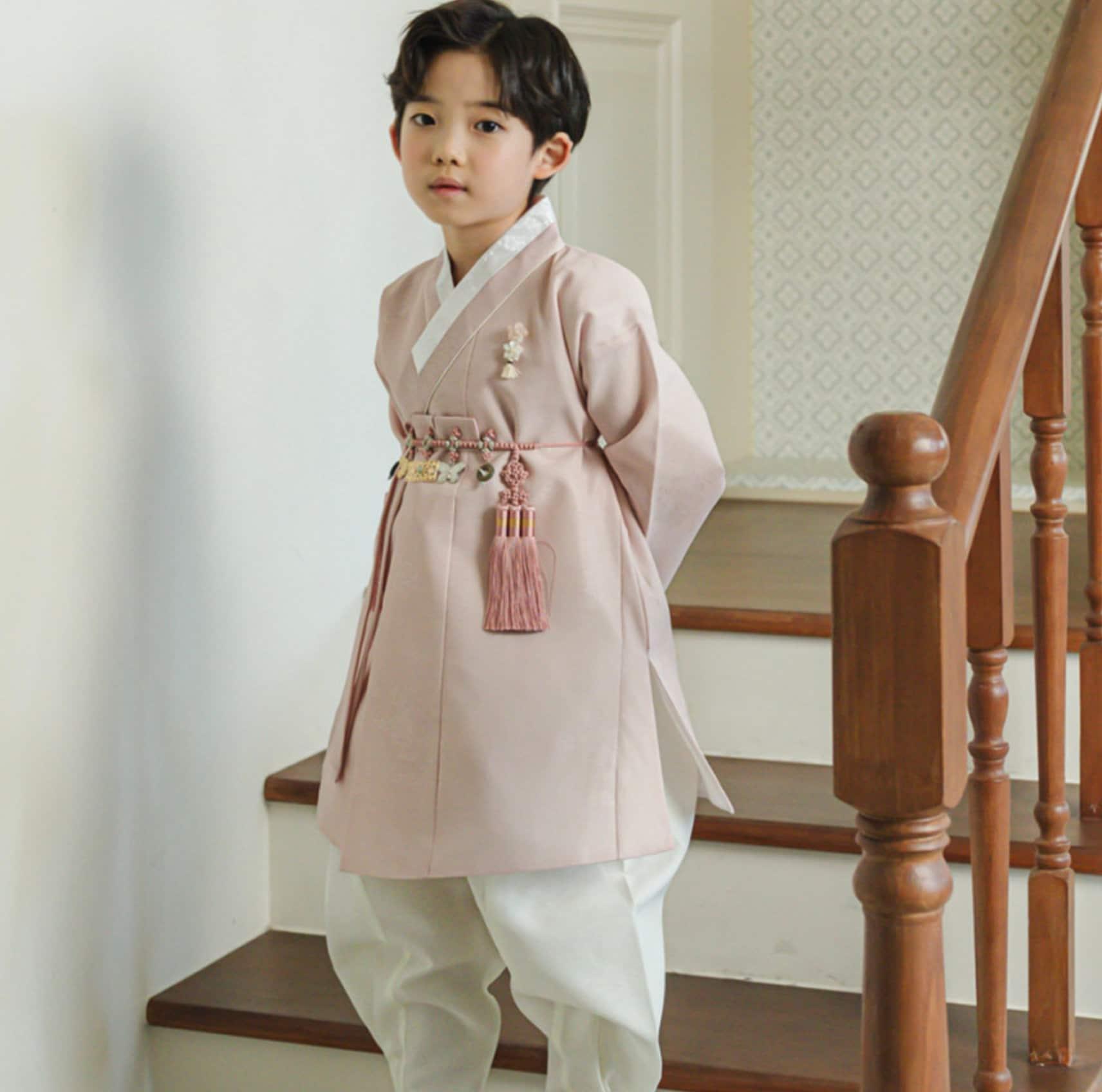 Hyomin Pink Ivory Boy Hanbok (100D-10YR) - Native Korean