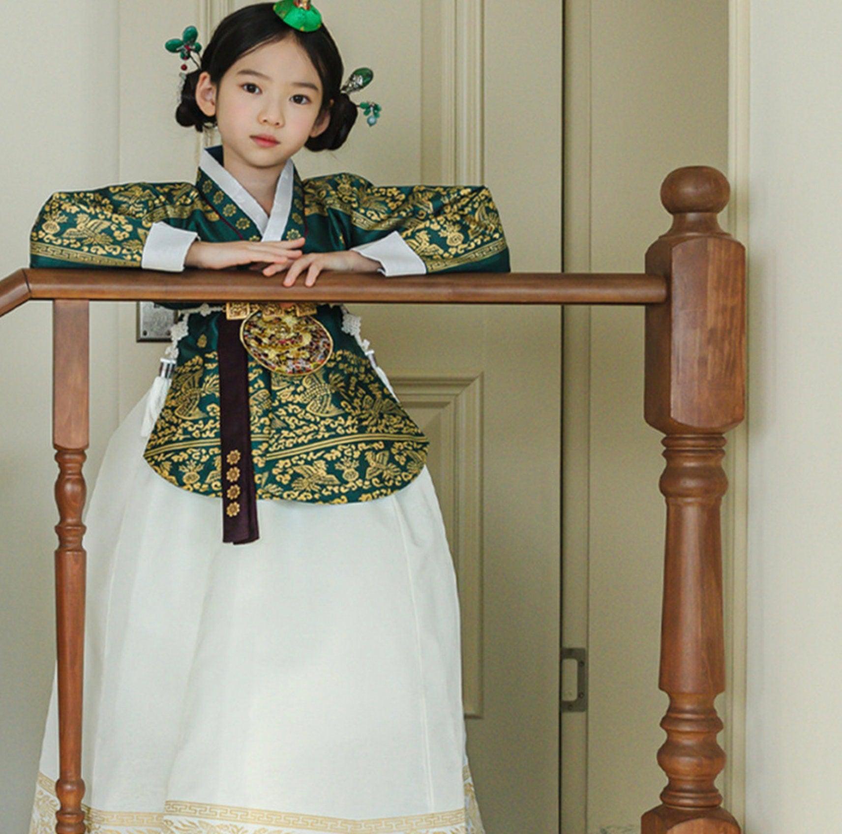 Hyunbi Foil Green Girl Hanbok (100-15YR) - Native Korean