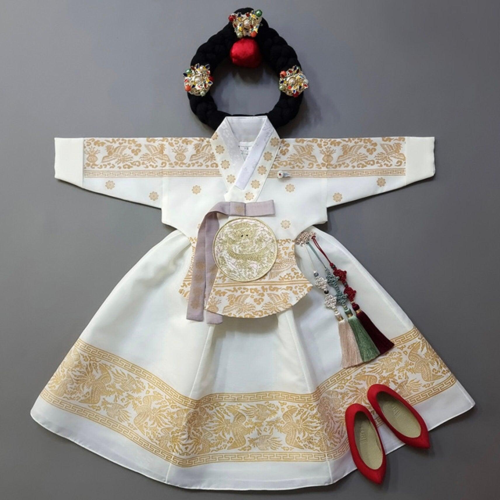 Hyunbi Foil Ivory Girl Hanbok (100D-15YR) - Native Korean