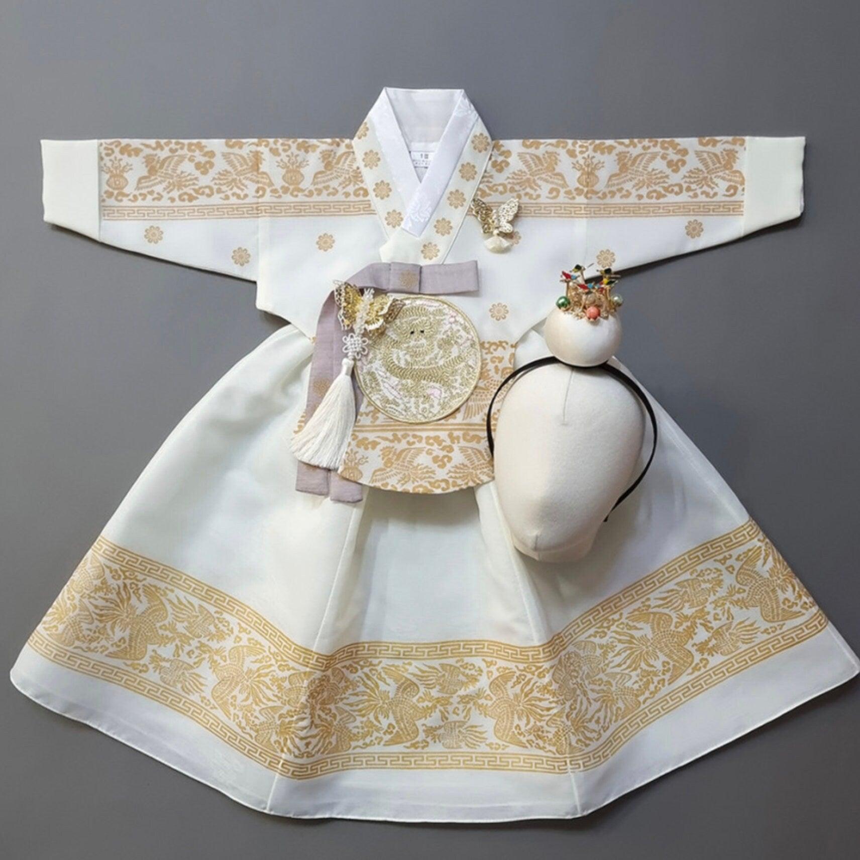 Hyunbi Foil Ivory Girl Hanbok (100D-15YR) - Native Korean