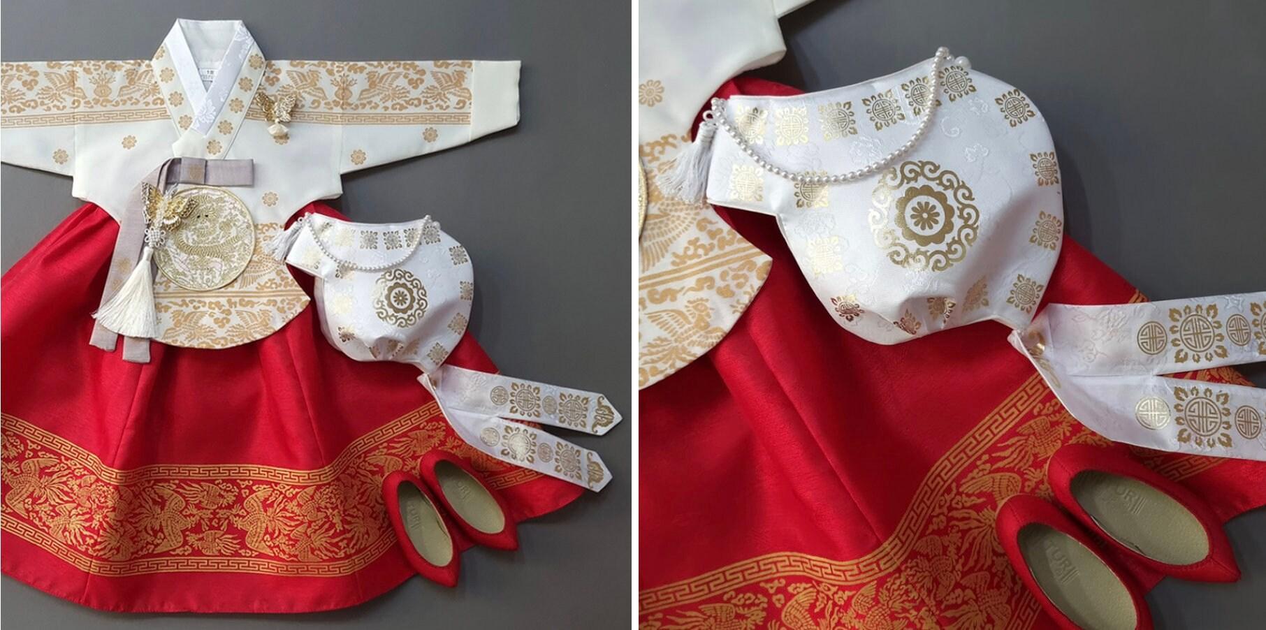 Hyunbi Foil Ivory Red Girl Hanbok (100D-15YR) - Native Korean