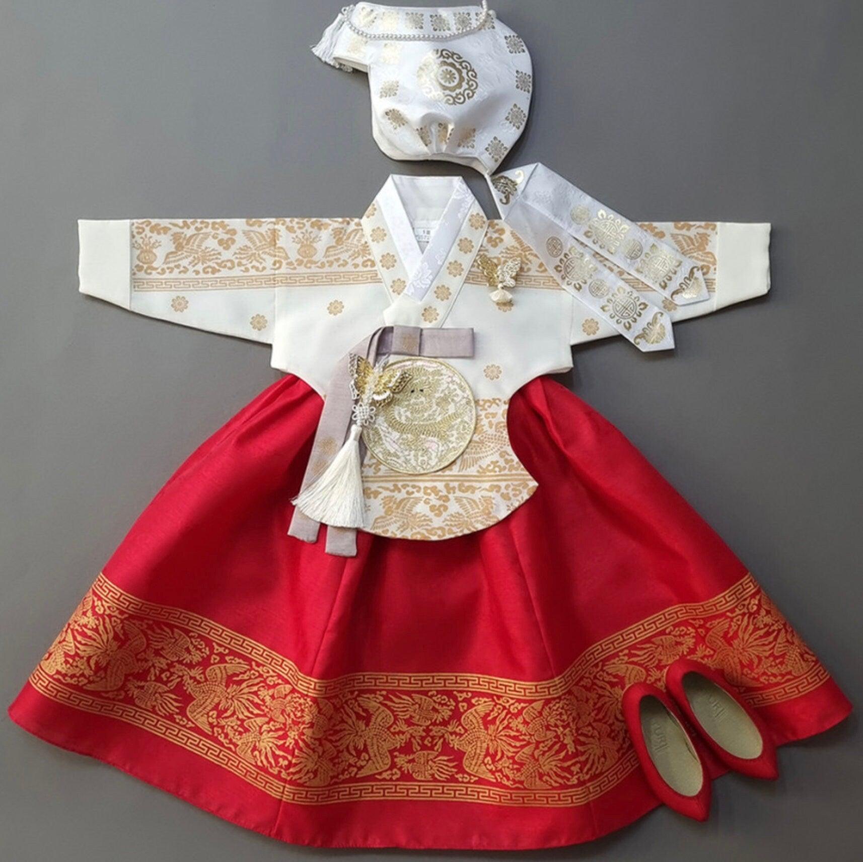 Hyunbi Foil Ivory Red Girl Hanbok (100D-15YR) - Native Korean