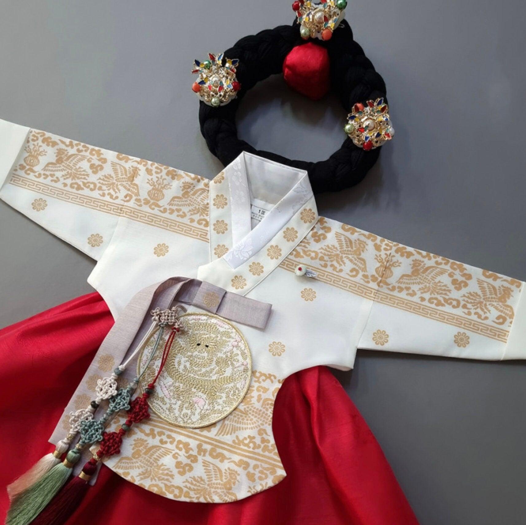 Hyunbi Foil Ivory Red Girl Hanbok (100D-15YR) - Native Korean