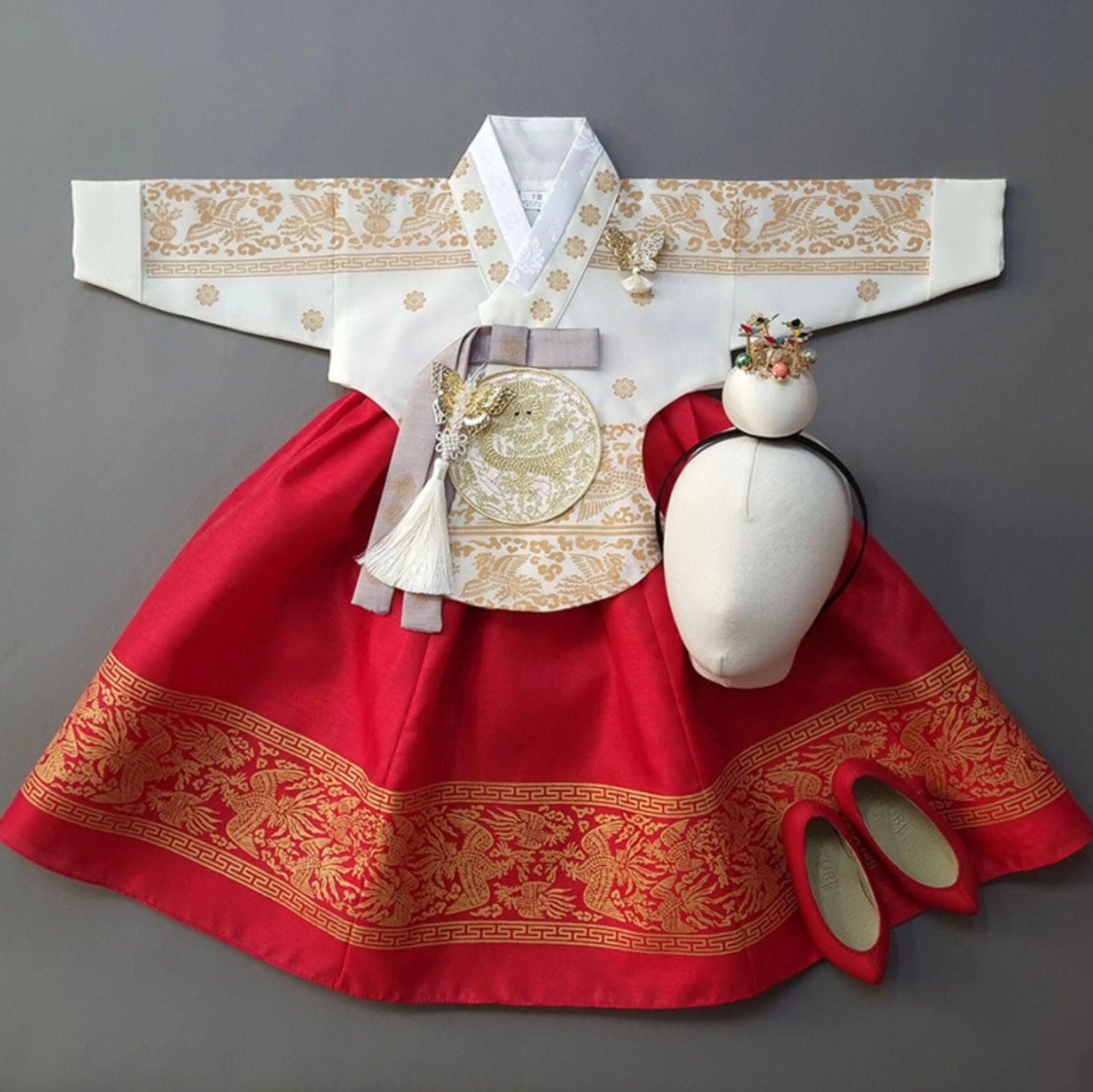 Hyunbi Foil Ivory Red Girl Hanbok (100D-15YR) - Native Korean