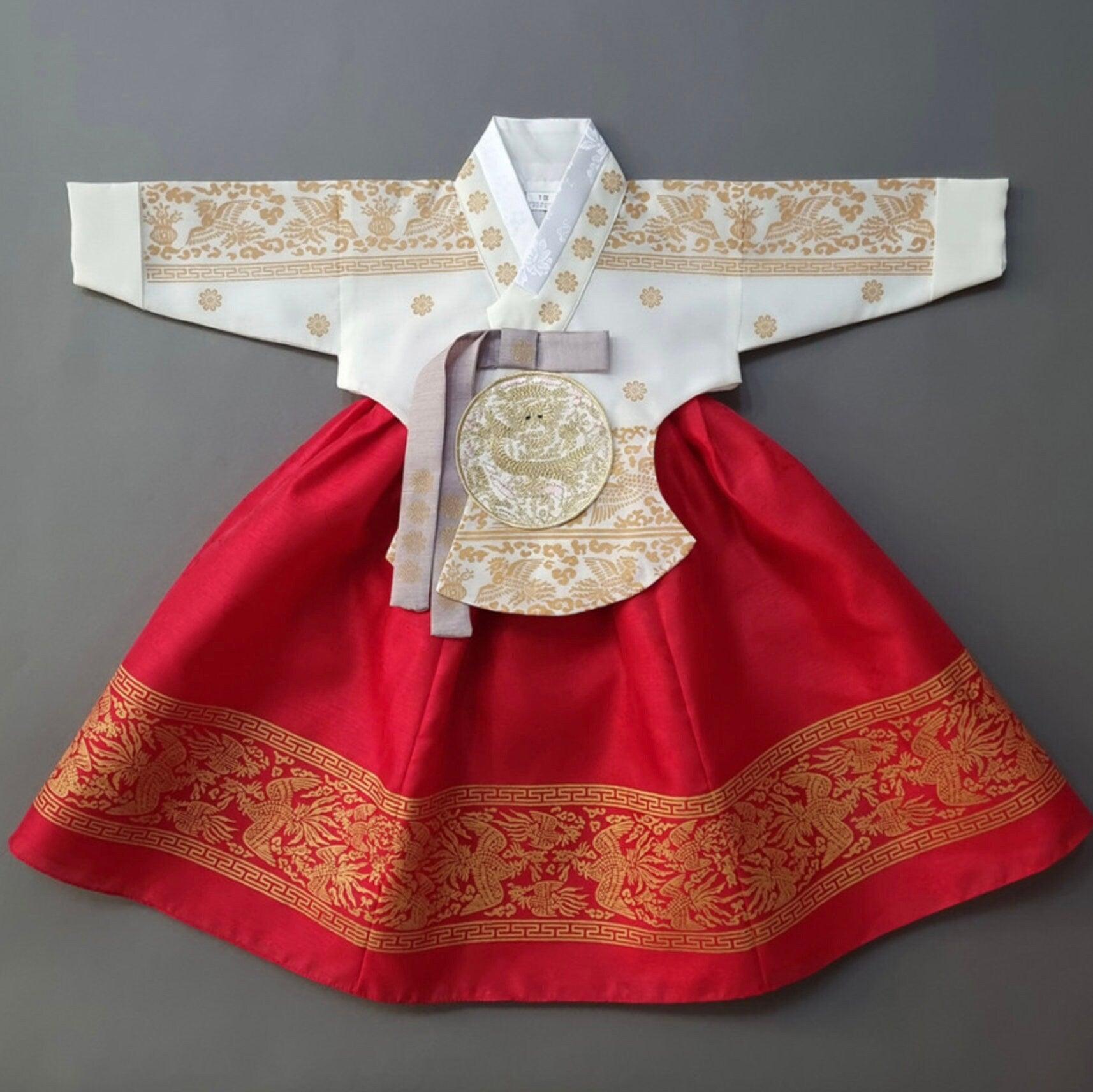 Hyunbi Foil Ivory Red Girl Hanbok (100D-15YR) - Native Korean