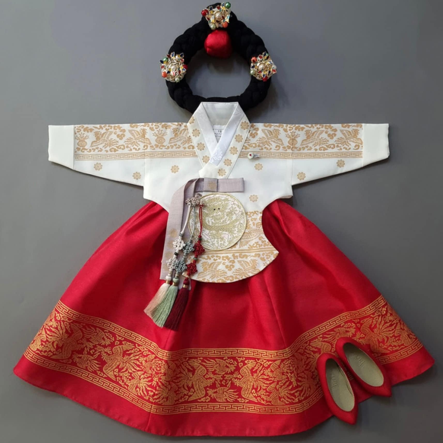 Hyunbi Foil Ivory Red Girl Hanbok (100D-15YR) - Native Korean