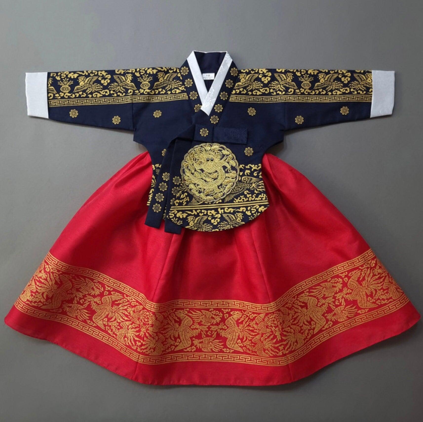 Hyunbi Foil Navy Red Girl Hanbok (100D-15YR) - Native Korean