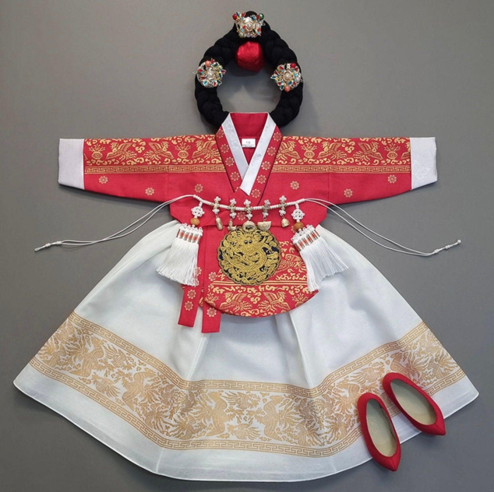 Hyunbi Foil Red Girl Hanbok (100D-8YR) - Native Korean