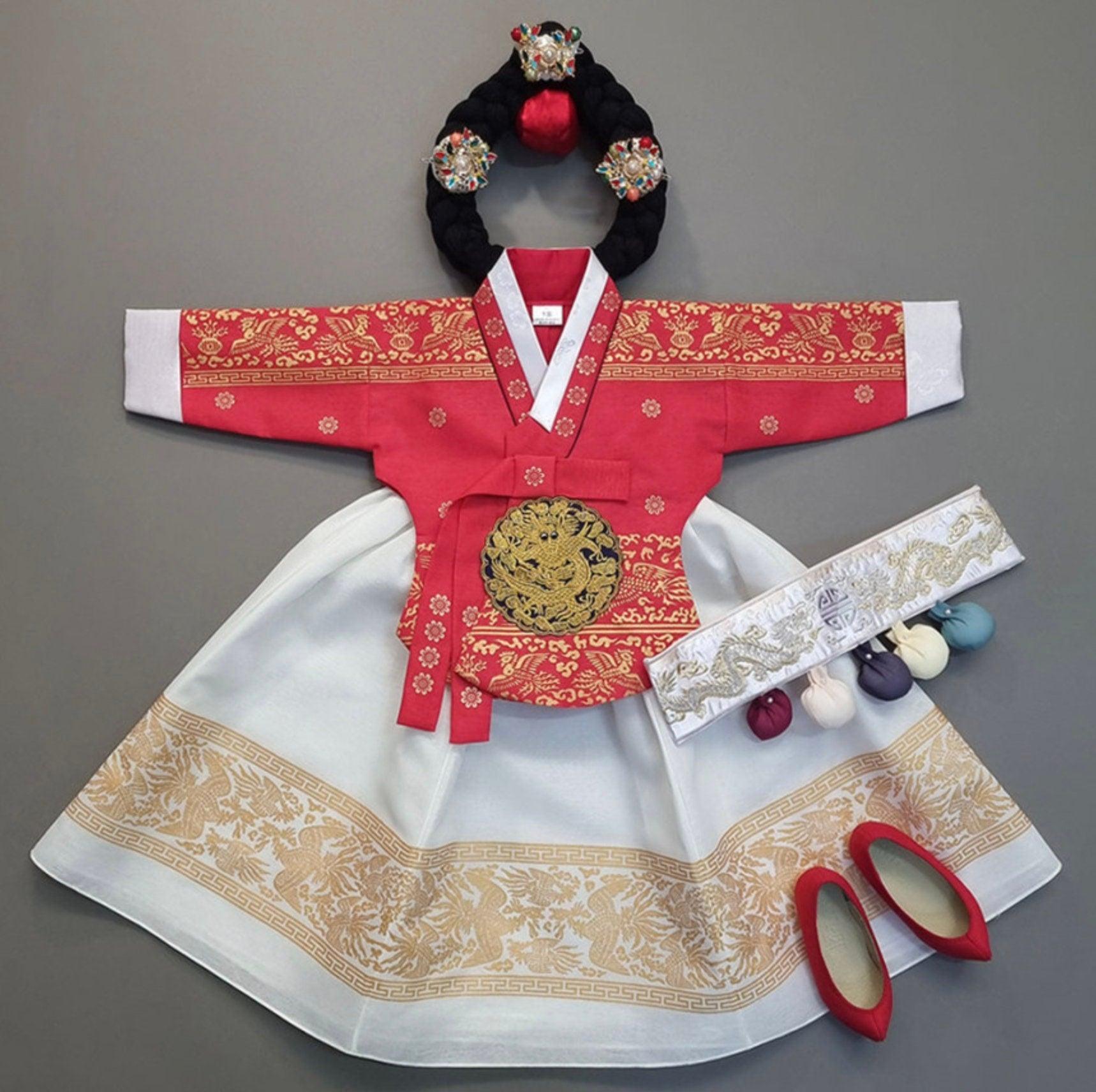 Hyunbi Foil Red Girl Hanbok (100D-8YR) - Native Korean