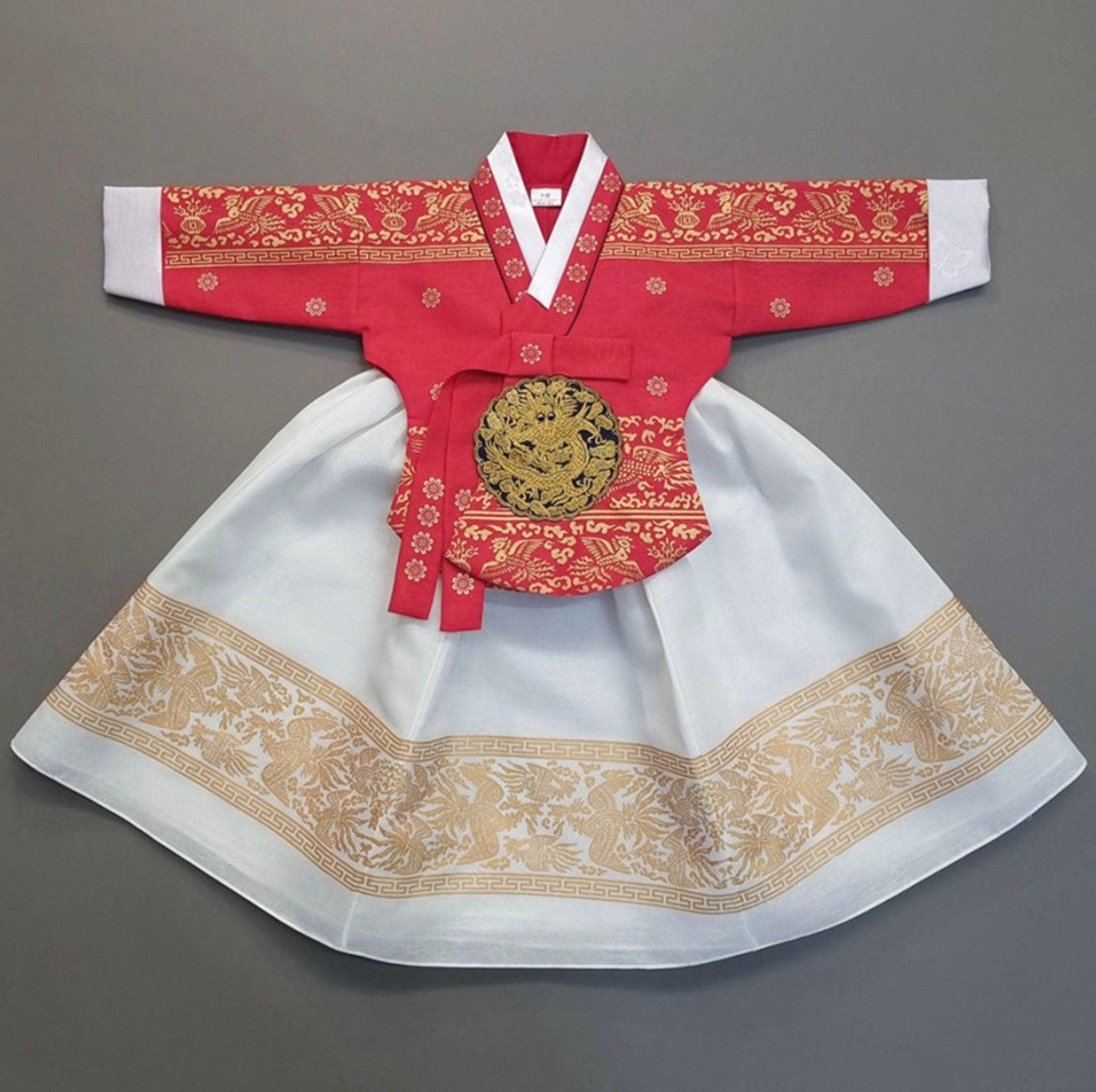 Hyunbi Foil Red Girl Hanbok (100D-8YR) - Native Korean