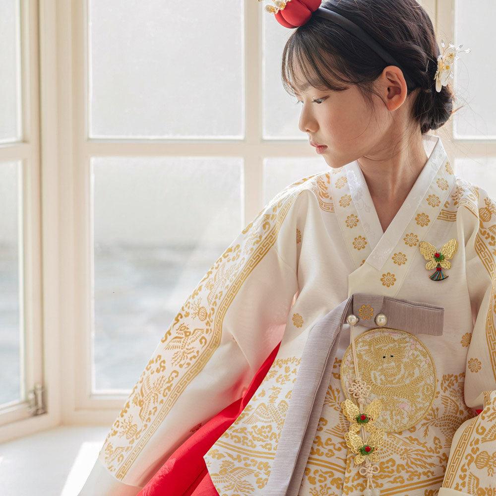 Hyunbi Gold Foil Ivory Red Girl Hanbok (100D-15YR) - Native Korean