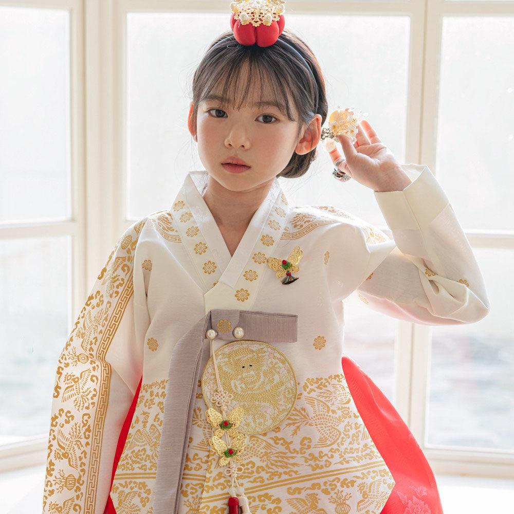 Hyunbi Gold Foil Ivory Red Girl Hanbok (100D-15YR) - Native Korean