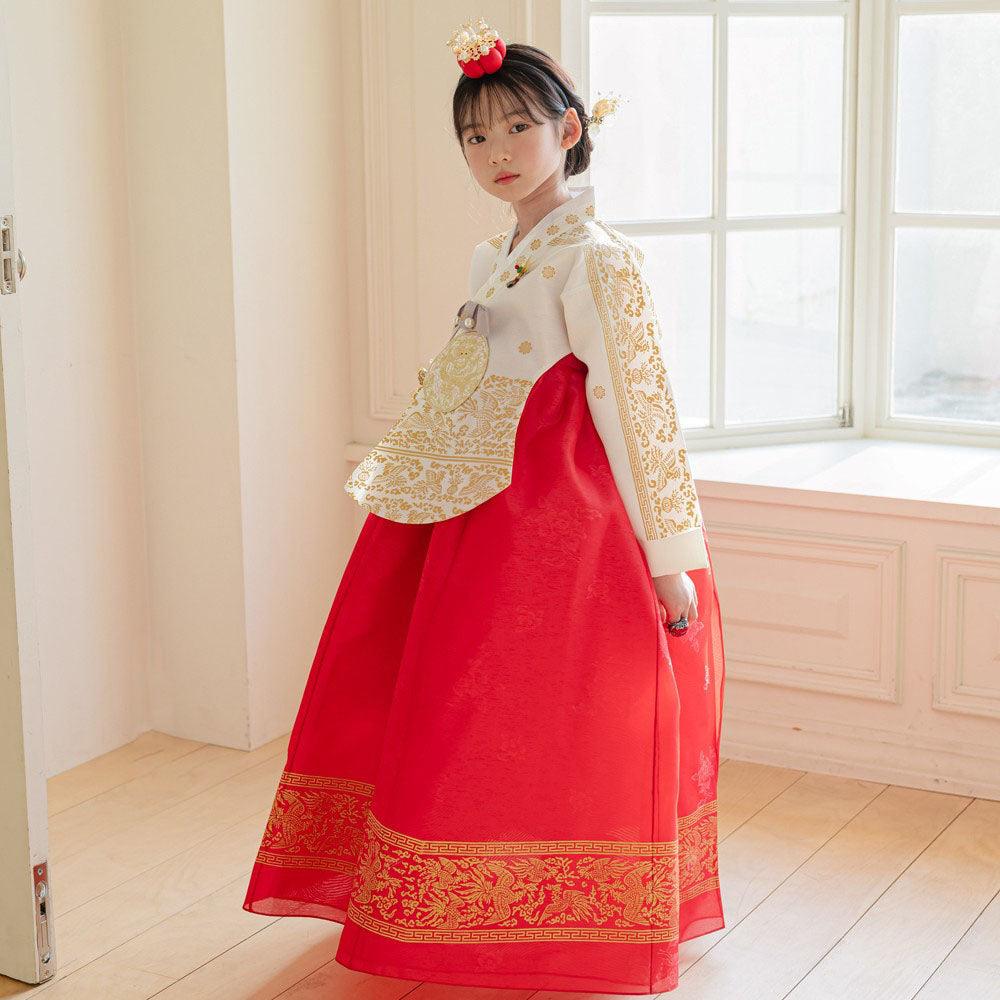 Hyunbi Gold Foil Ivory Red Girl Hanbok (100D-15YR) - Native Korean