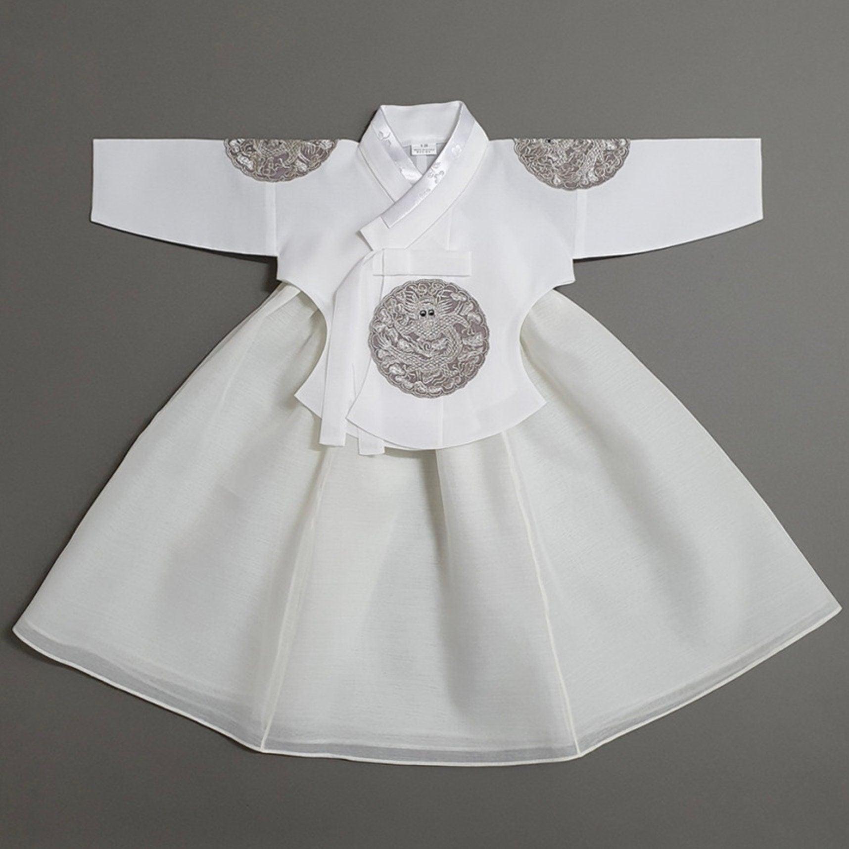 Hyunbi Gray Embroidery Ivory Girl Hanbok (100D-10YR) - Native Korean
