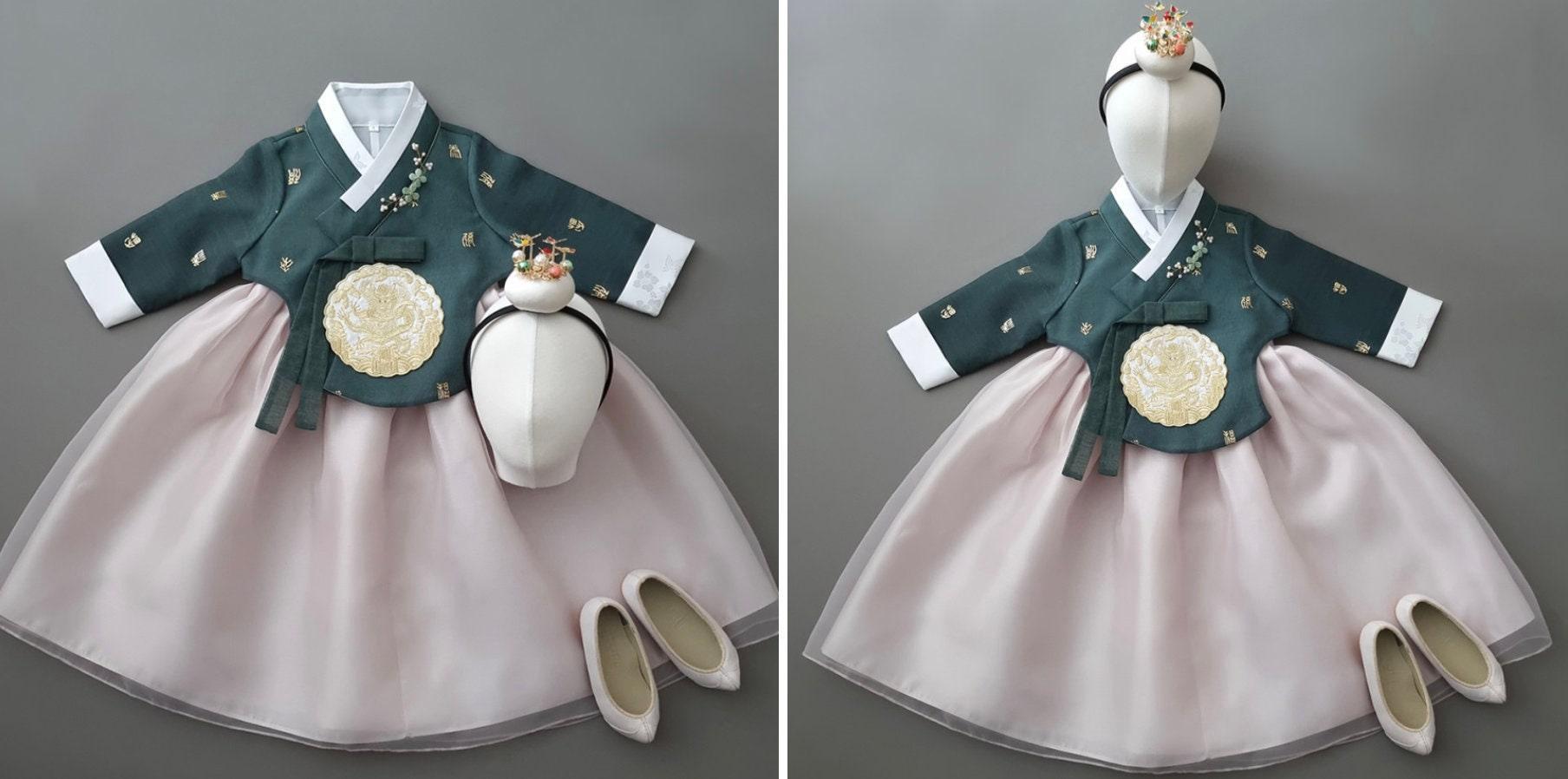 Hyunbi Green Beige Girl Hanbok (1-9YR) - Native Korean