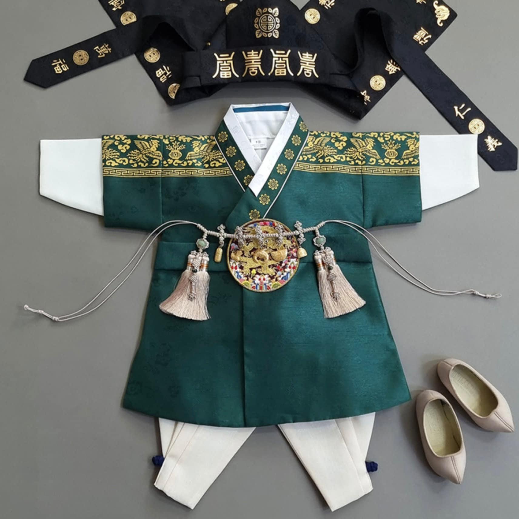 Hyungoon Green Gold Foil Boy Hanbok (100D-10YR) - Native Korean