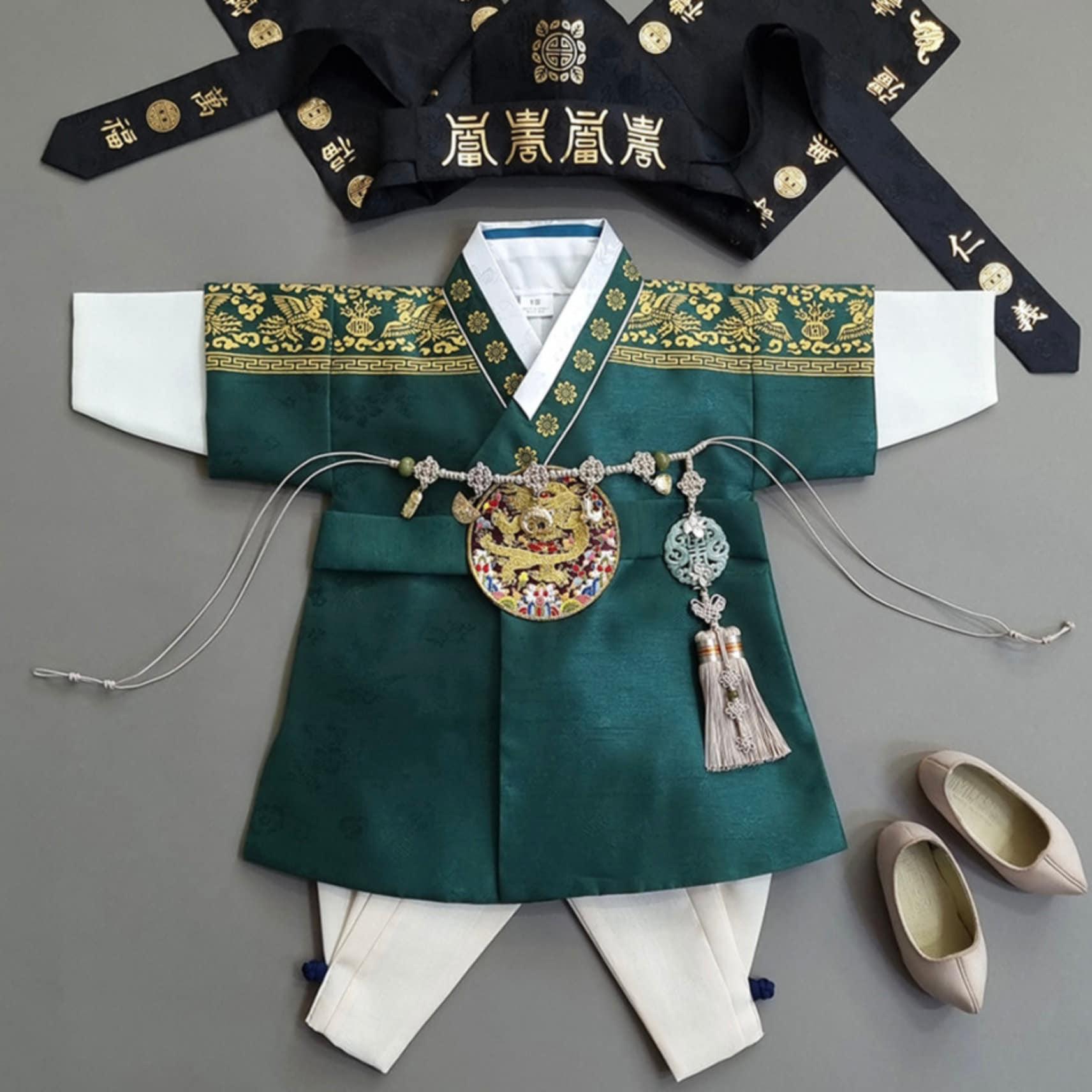 Hyungoon Green Gold Foil Boy Hanbok (100D-10YR) - Native Korean