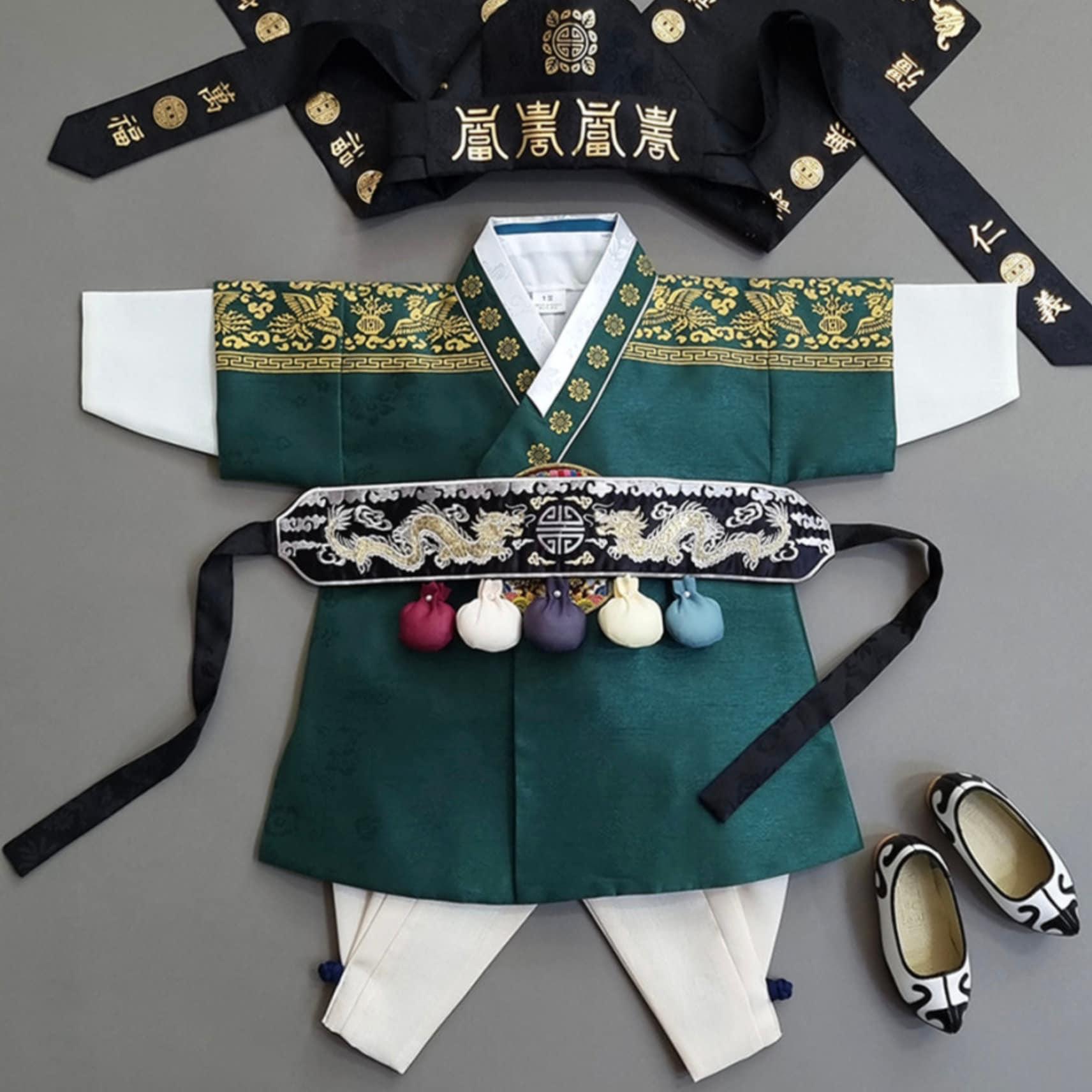 Hyungoon Green Gold Foil Boy Hanbok (100D-10YR) - Native Korean