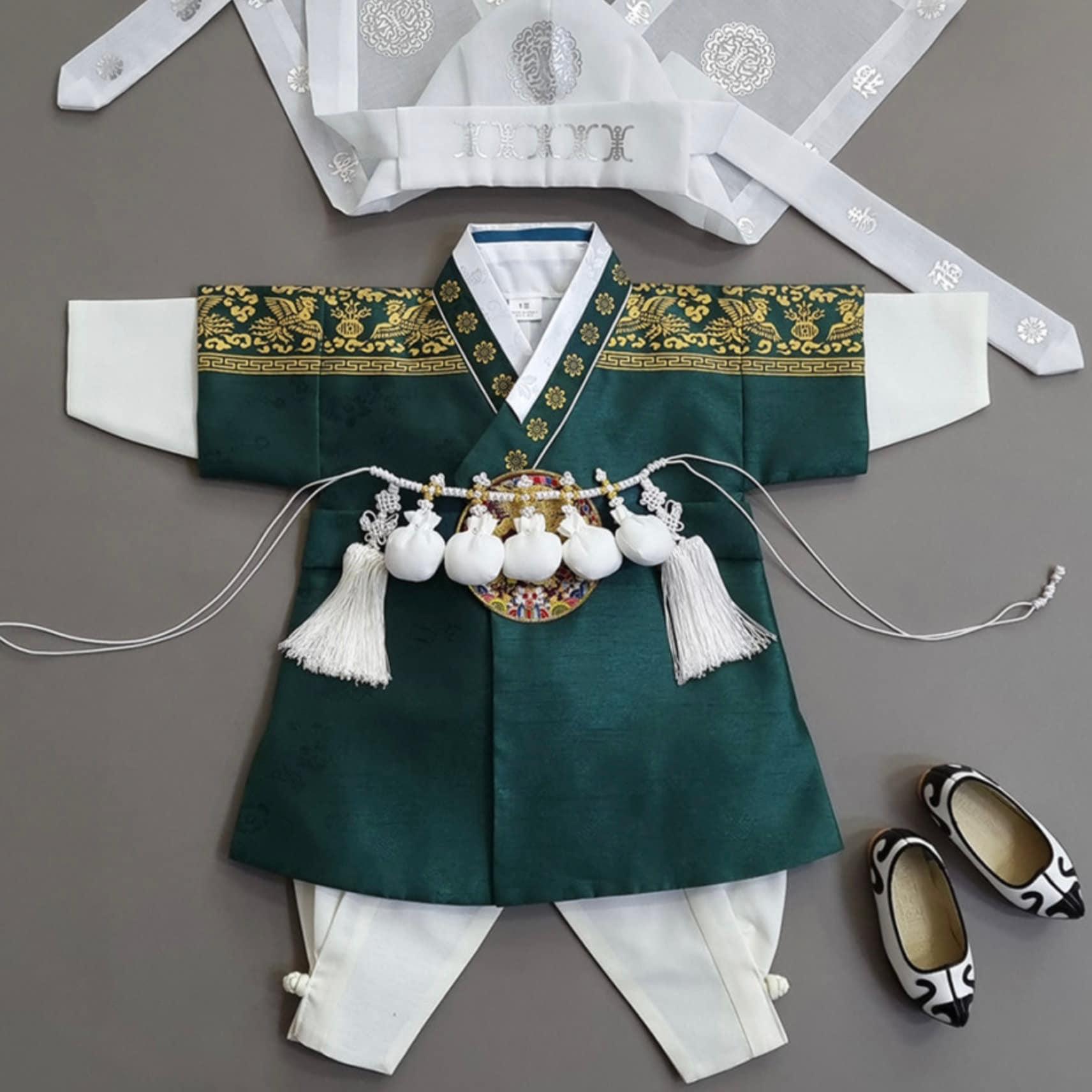 Hyungoon Green Gold Foil Boy Hanbok (100D-10YR) - Native Korean