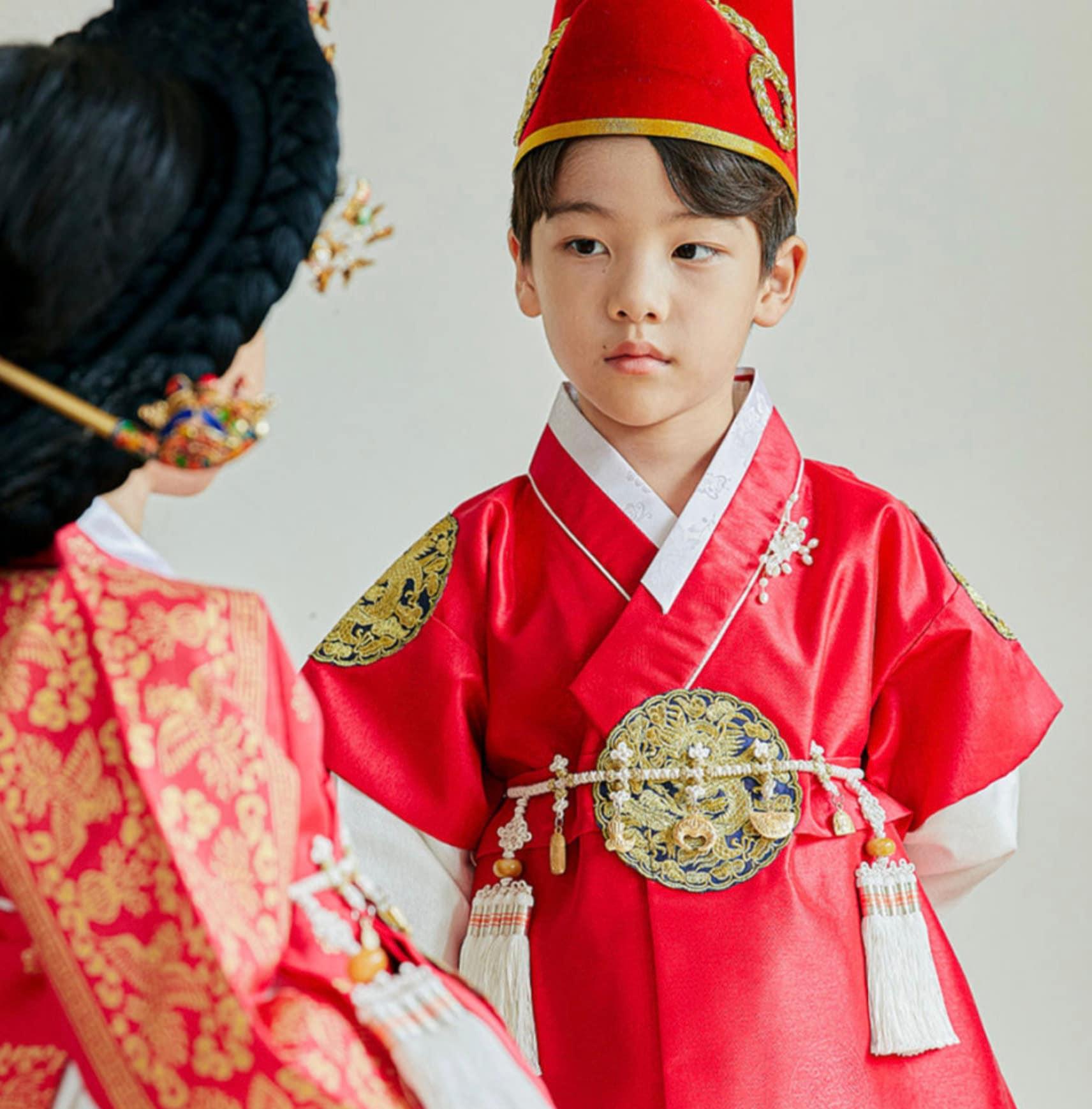 Hyungoon Red Gold Boy Hanbok (100D-10YR) - Native Korean