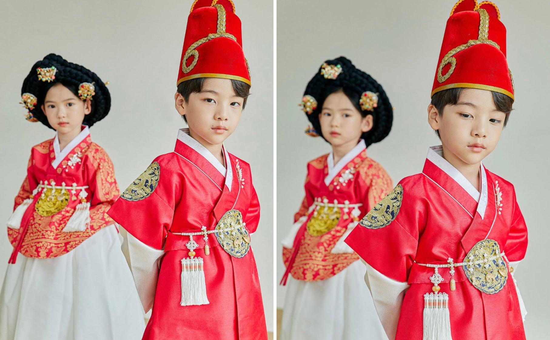 Hyungoon Red Gold Boy Hanbok (100D-10YR) - Native Korean