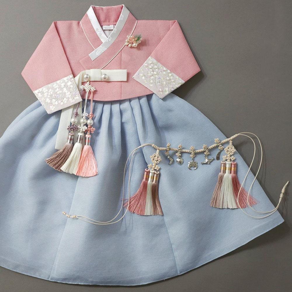 Hyunji Blue Skirt-8 Colors Jeogori Girl Hanbok (100D-10YR) - Native Korean