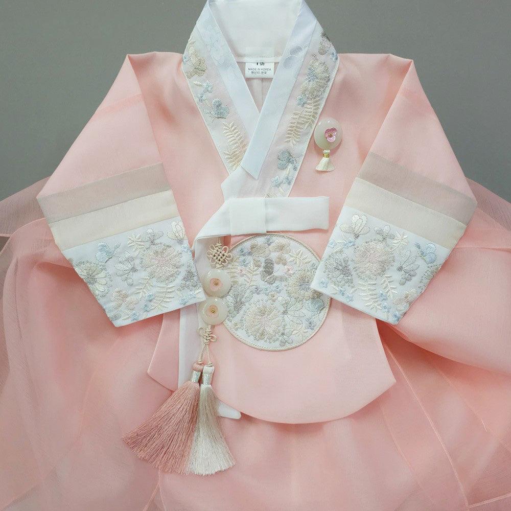 Hyunjoo Coral Layered Skirt Girl Hanbok (100D-15YR) - Native Korean