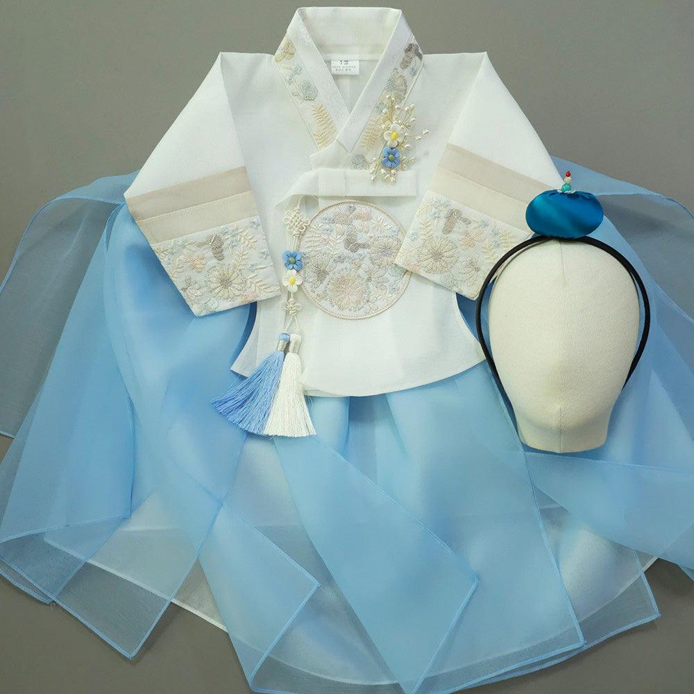 Hyunjoo Sky Layered Skirt Girl Hanbok (100D-15YR) - Native Korean