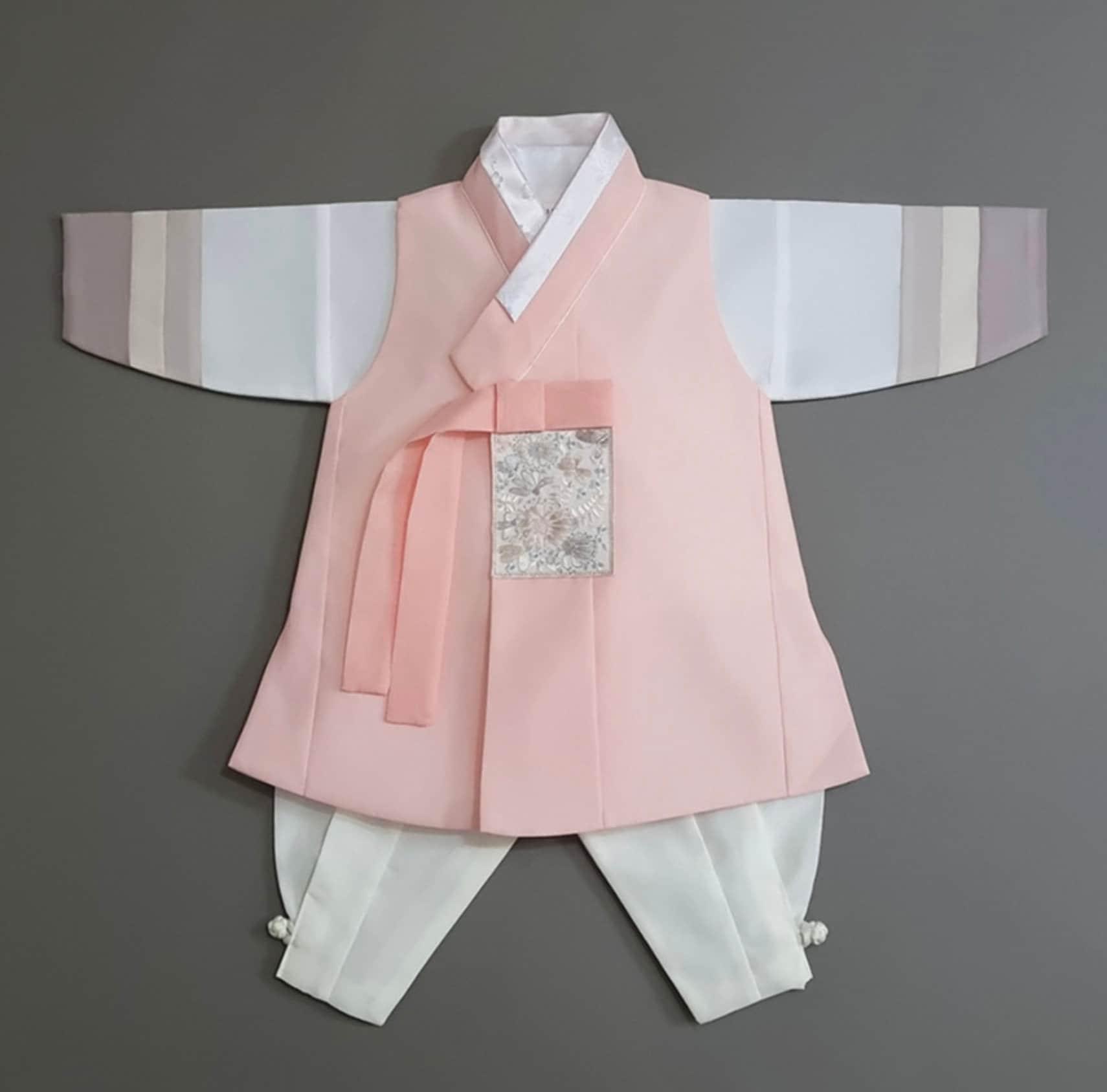 Hyunsoo Coral Stripe Ivory Boy Hanbok (100D-10YR) - Native Korean