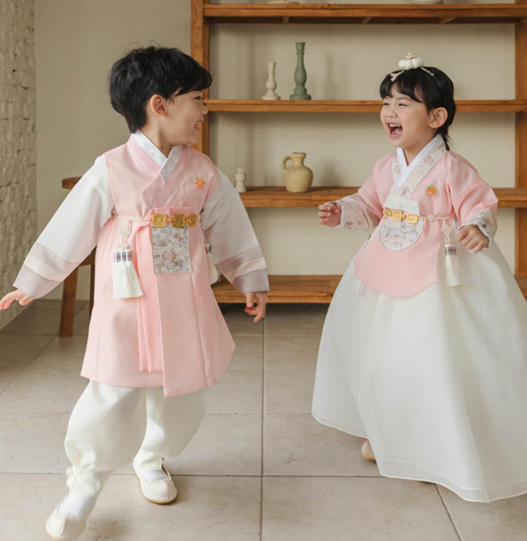 Hyunsoo Coral Stripe Ivory Boy Hanbok (100D-10YR) - Native Korean