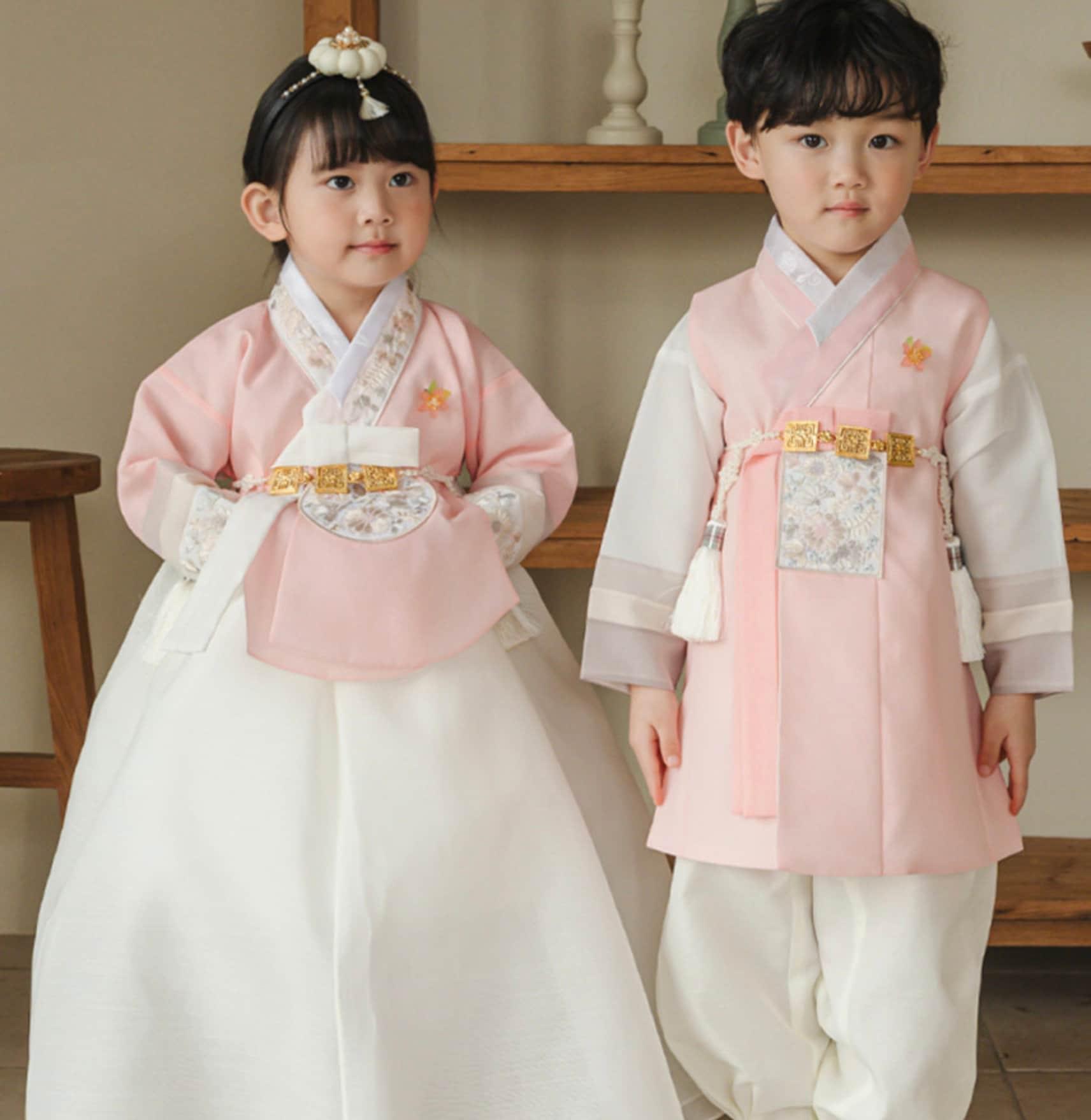 Hyunsoo Coral Stripe Ivory Boy Hanbok (100D-10YR) - Native Korean