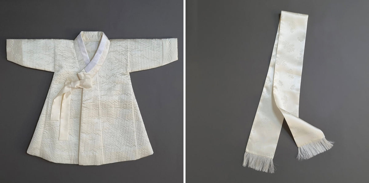 Ivory Quilted Outer W/muffler, 1~10y/oBoy, Hanbok Outer, Korean 1ST Birthday Party, Dol, Hanbok Set, Korean Costume - NativeKorean - Hanbok Outer