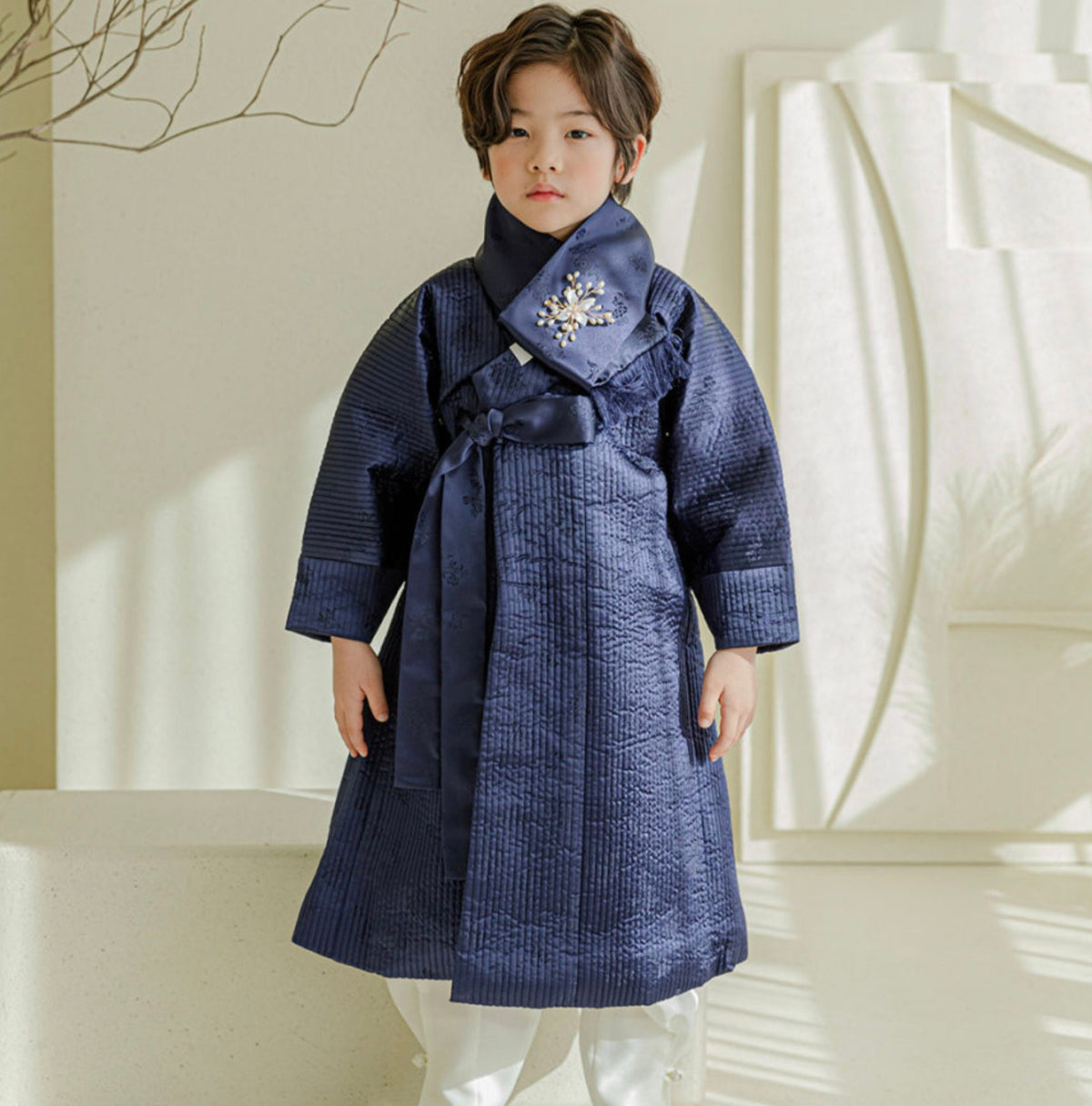 Navy Quilted Outer W/muffler, 1~10y/oBoy, Hanbok Outer, Korean 1ST Birthday Party, Dol, Hanbok Set, Korean Costume - NativeKorean - Hanbok Outer