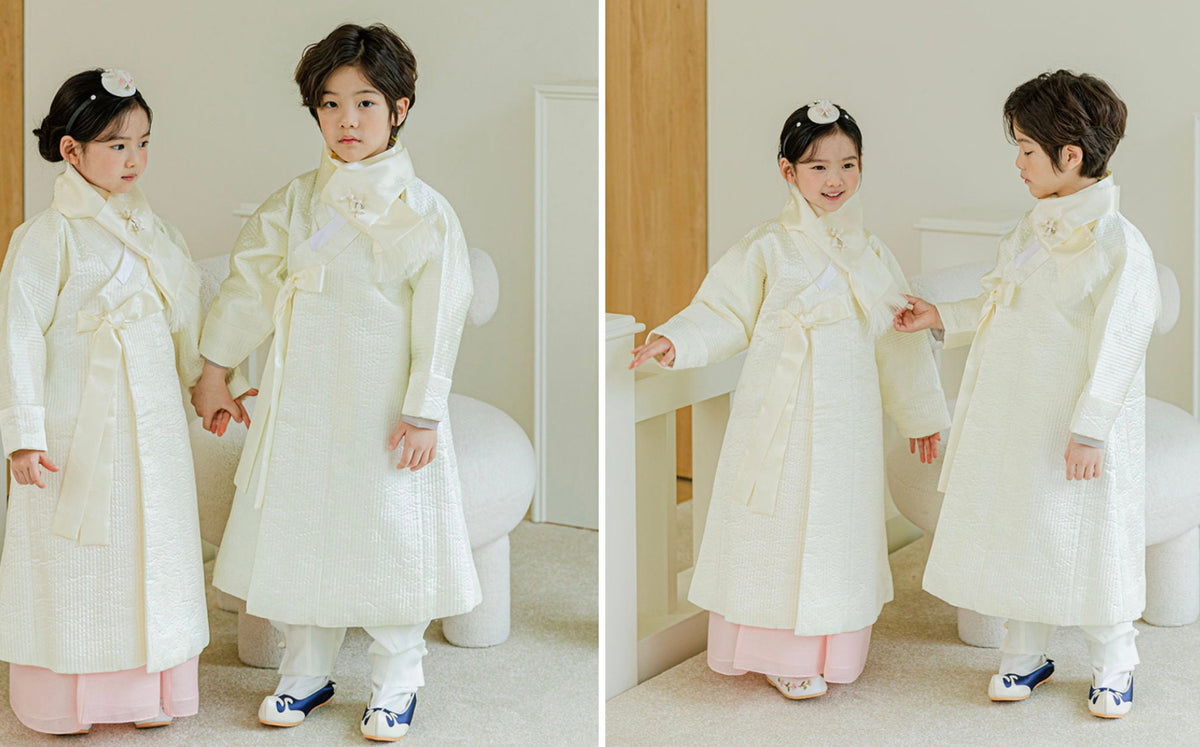Ivory Quilted Outer W/muffler, 1~10y/oBoy, Hanbok Outer, Korean 1ST Birthday Party, Dol, Hanbok Set, Korean Costume - NativeKorean - Hanbok Outer