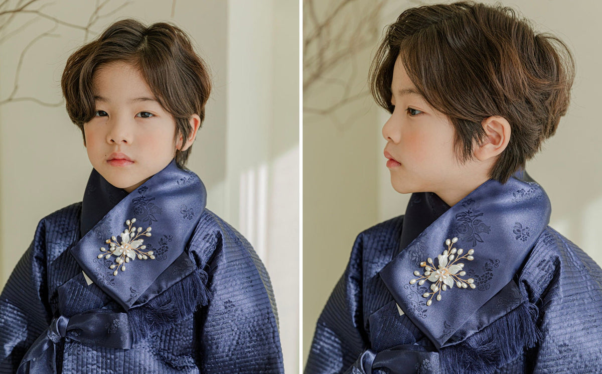 Navy Quilted Outer W/muffler, 1~10y/oBoy, Hanbok Outer, Korean 1ST Birthday Party, Dol, Hanbok Set, Korean Costume - NativeKorean - Hanbok Outer