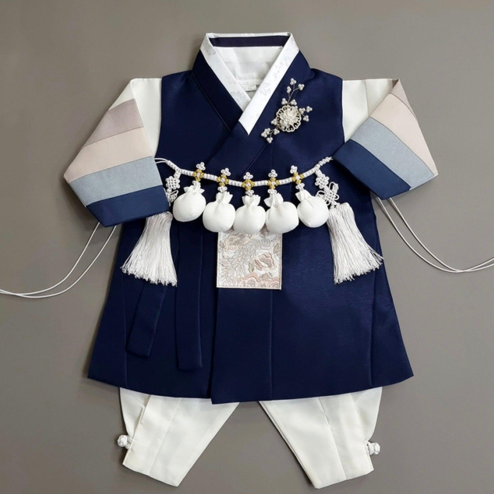 Jeongwoo Navy Stripe Boy Hanbok (100D-15YR) - Native Korean