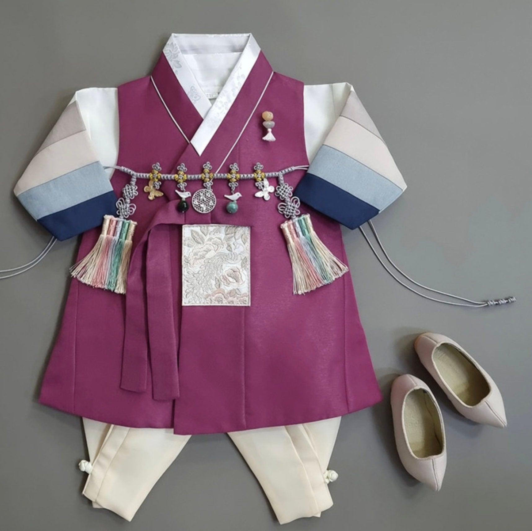 Jeongwoo Magenta Stripe Boy Hanbok (100D-15YR) - Native Korean