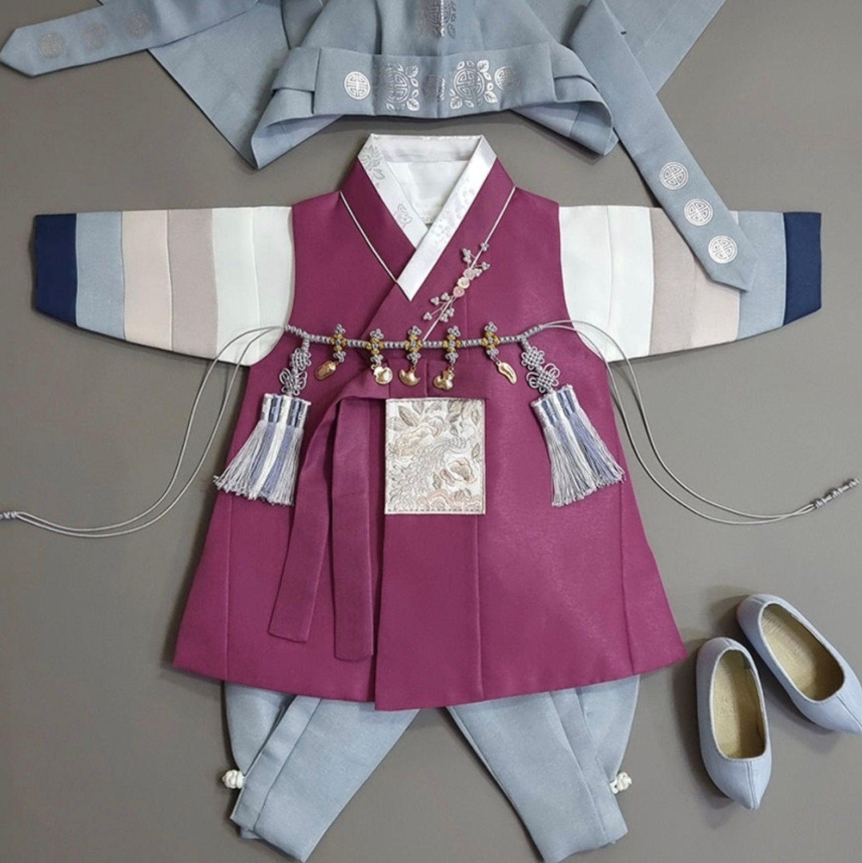 Jeongwoo Magenta Stripe Boy Hanbok (100D-15YR) - Native Korean