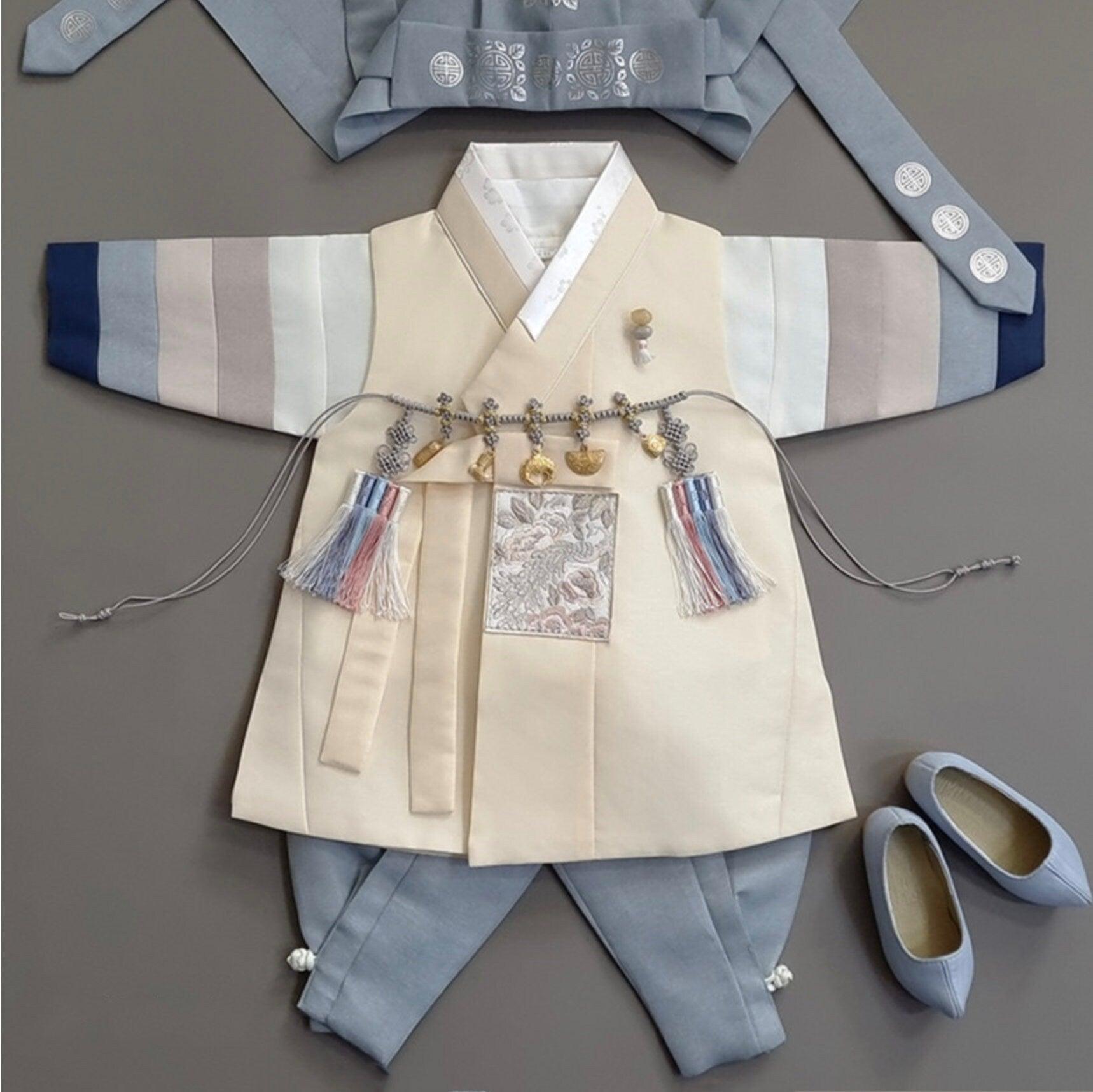 Jeongwoo Yellow Stripe Boy Hanbok (100D-15YR) - Native Korean