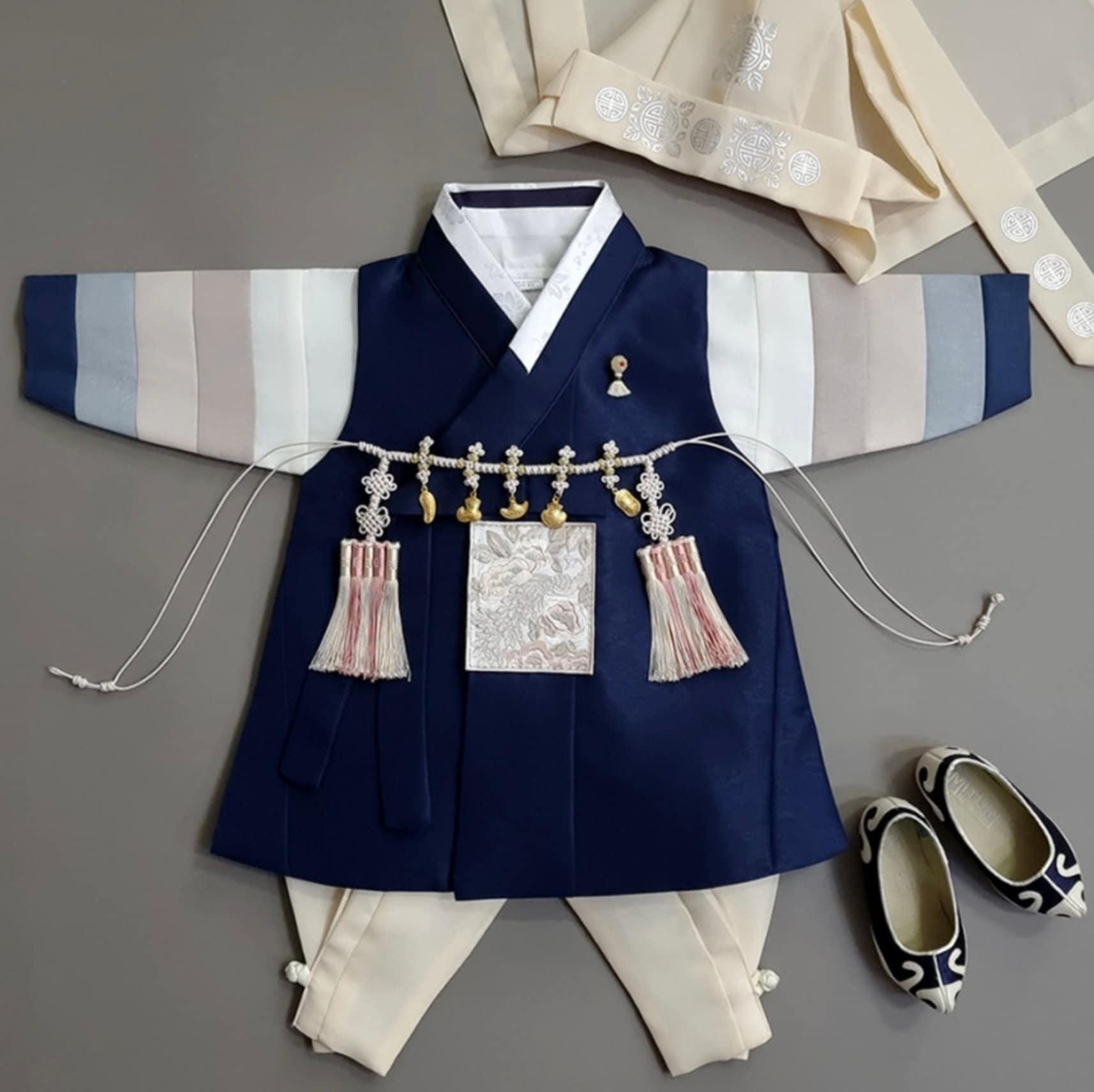 Jeongwoo Navy Stripe Boy Hanbok (100D-15YR) - Native Korean