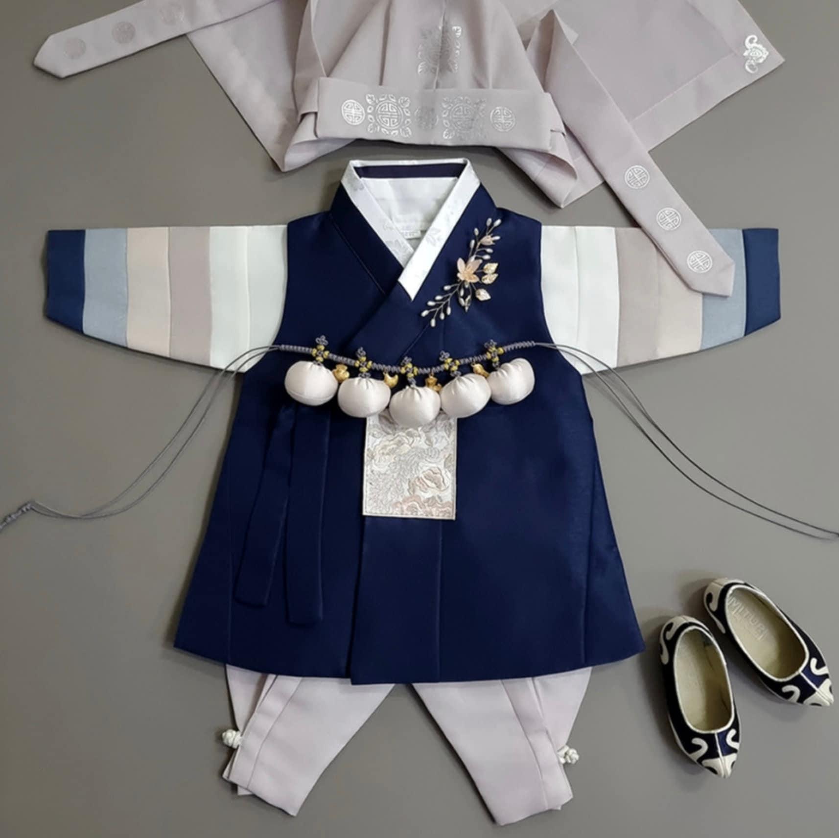 Jeongwoo Navy Stripe Boy Hanbok (100D-15YR) - Native Korean