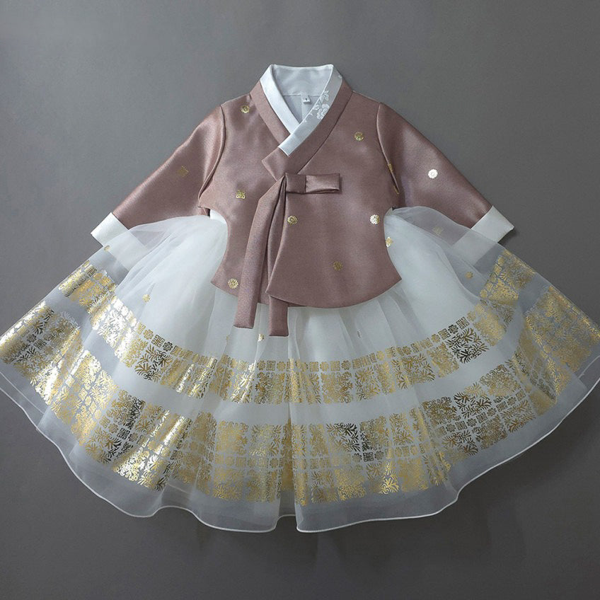 Won Brown White Dress Hanbok (1-8YR)