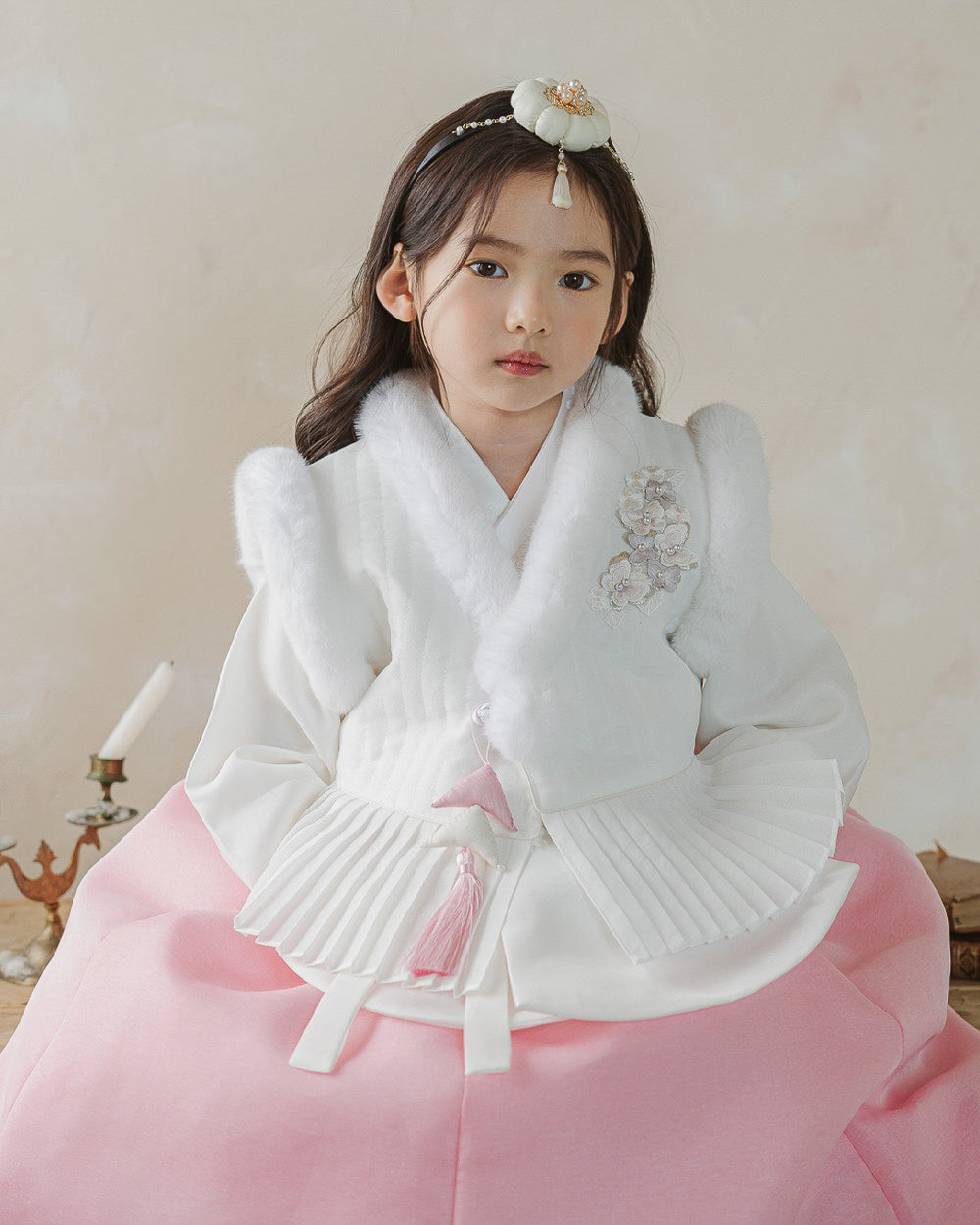 Ivory Pleated Fur Hanbok Vest