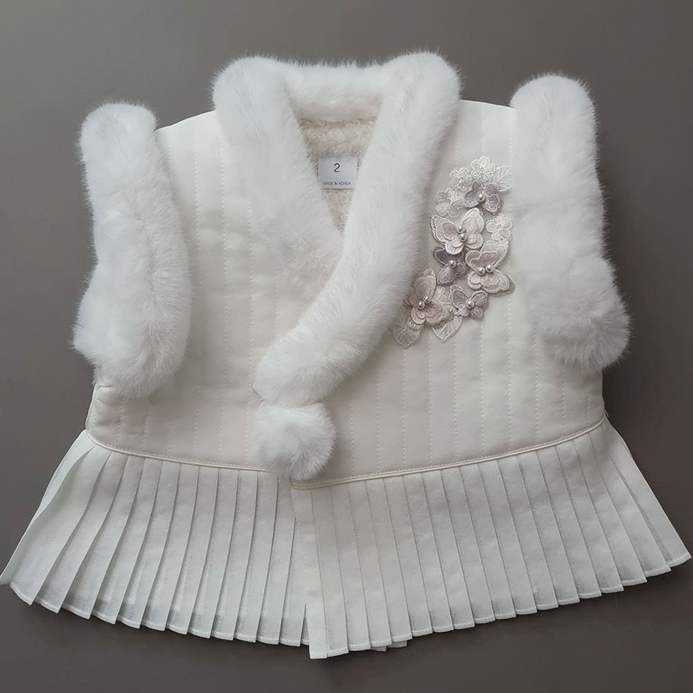 Ivory Pleated Fur Hanbok Vest