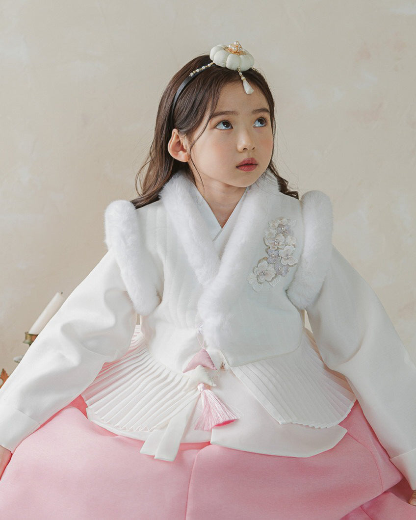 Ivory Pleated Fur Hanbok Vest